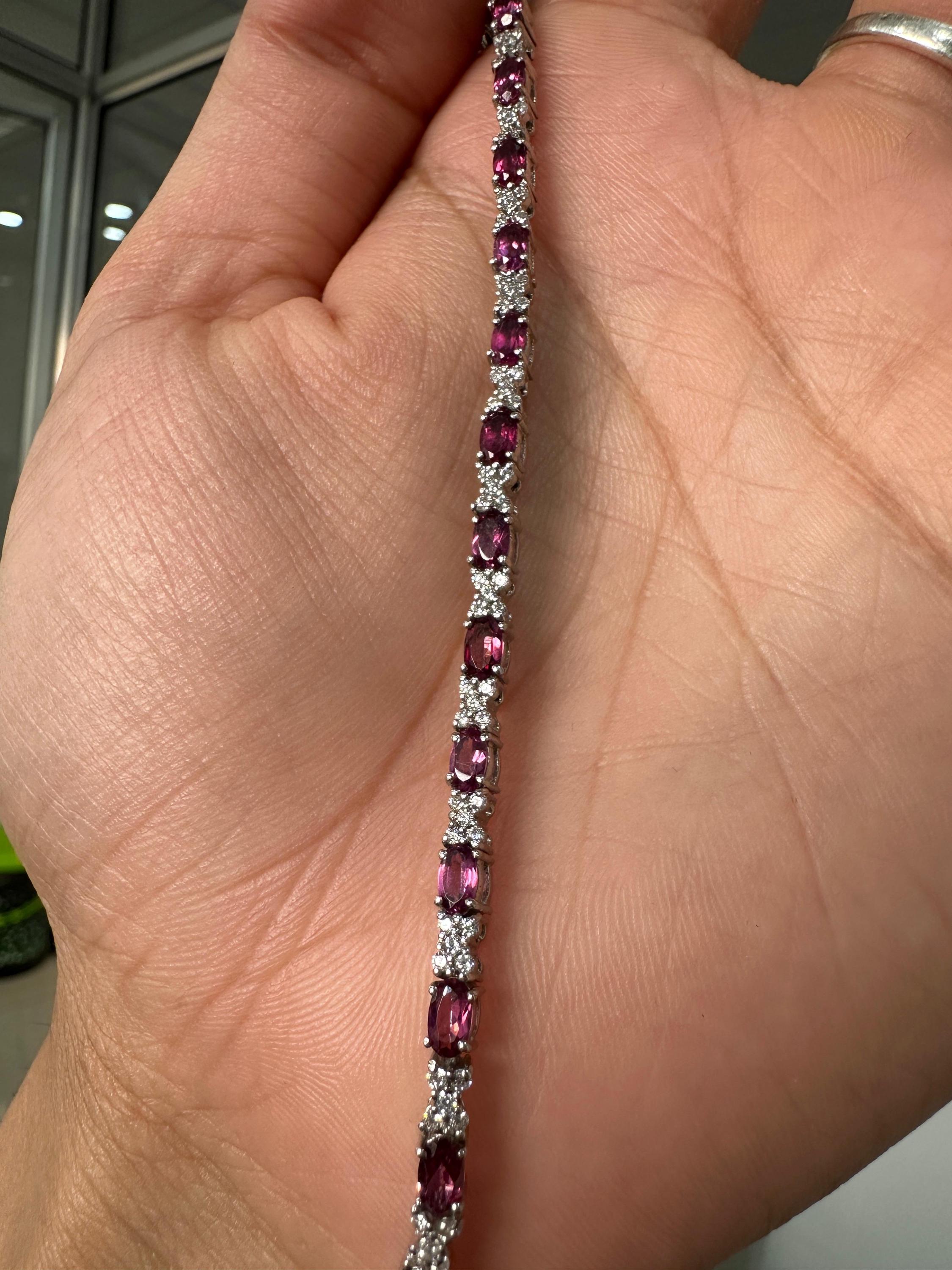 Rhodolite Garnet Tennis Bracelet | 925 Sterling Silver Diamond Accent Bridal Jewelry