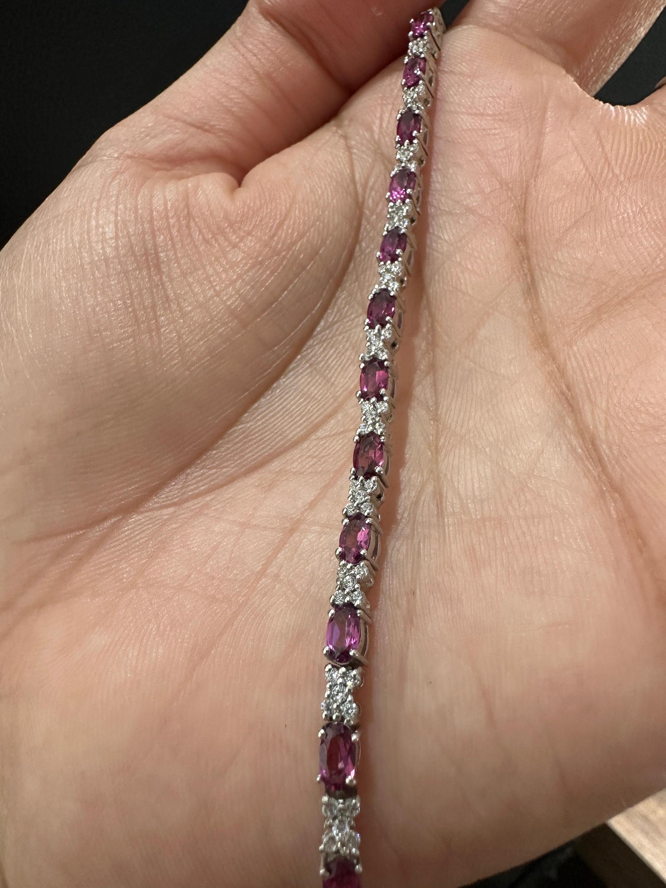 Rhodolite Garnet Tennis Bracelet | 925 Sterling Silver Diamond Accent Bridal Jewelry