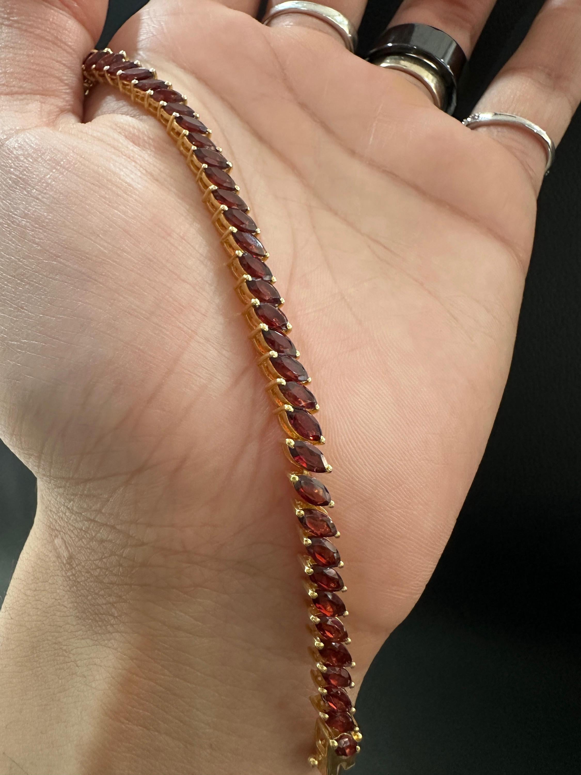Garnet Marquise Tennis Bracelet | 14K Yellow Gold Finish, 18 CT, Fine Jewelry for Gift