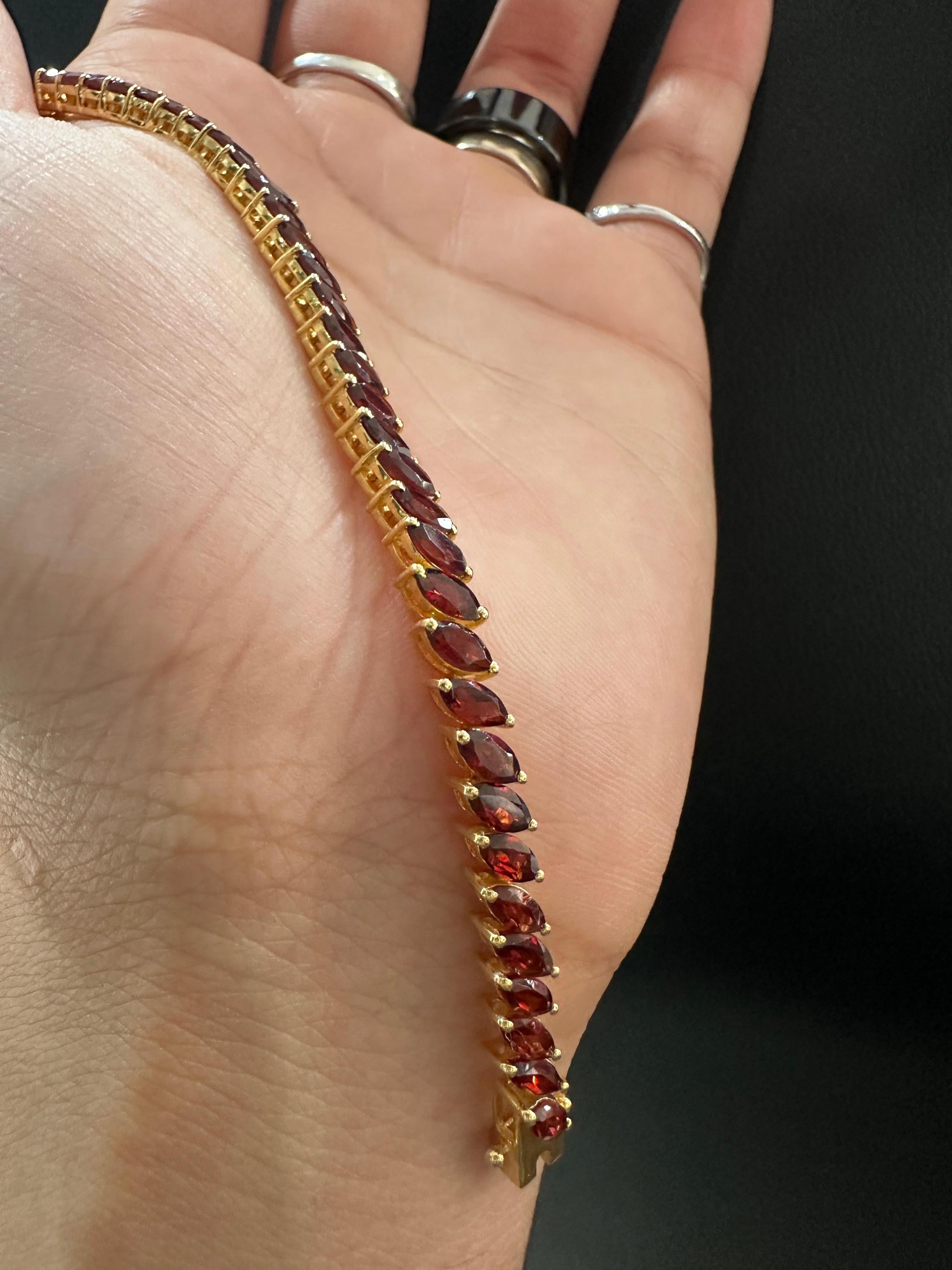 Red Garnet Marquise Cut Tennis Bracelet | 14K Yellow Gold Finish, 18 CT