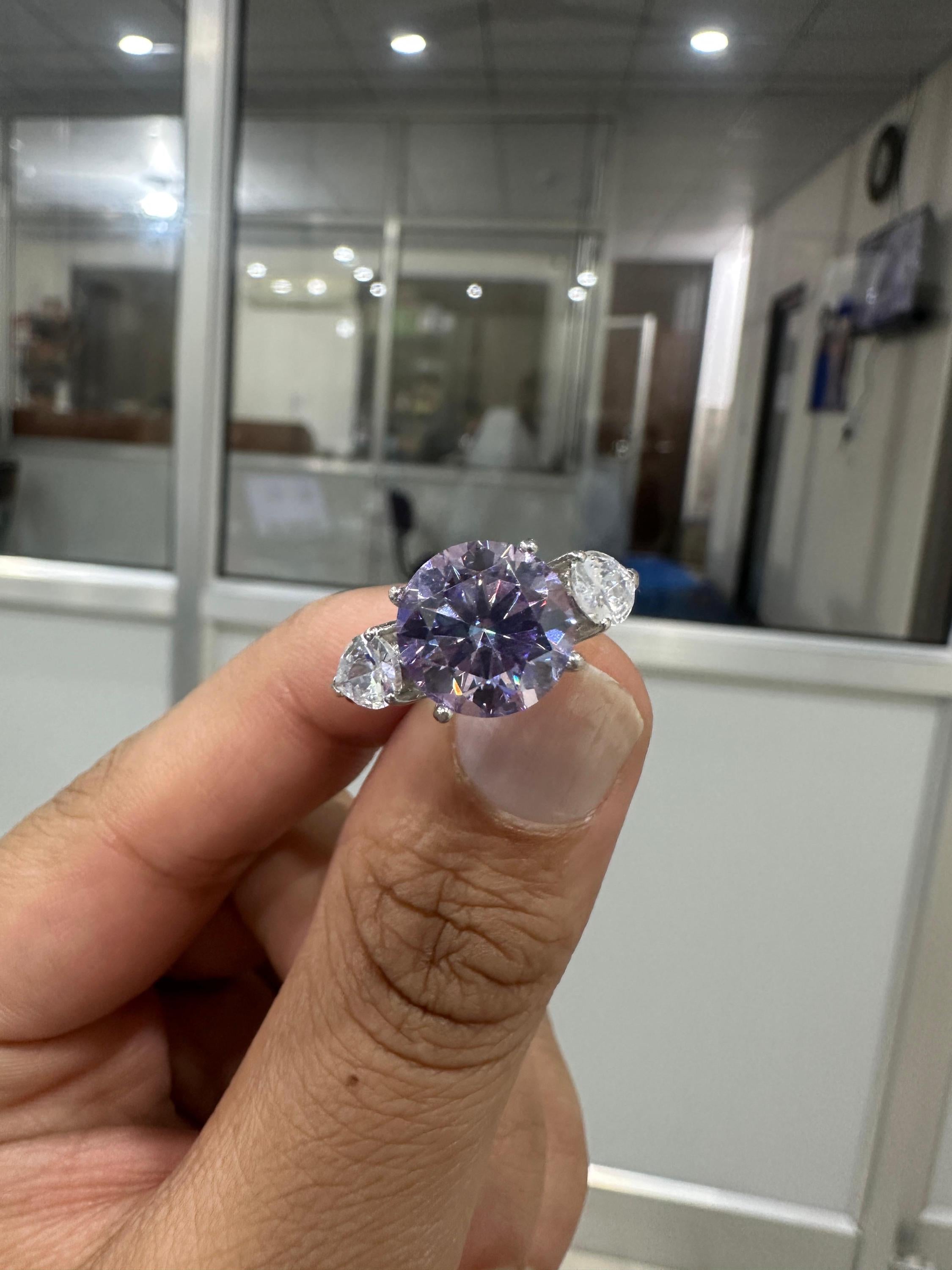 Lavender Moissanite Engagement Ring | Sterling Silver Three-Stone Ring