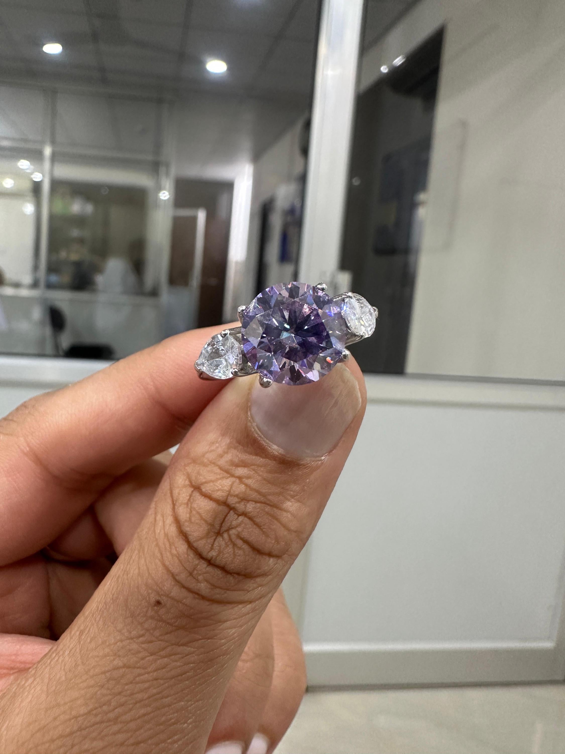 5 CT Lavender Moissanite Engagement Ring | 925 Silver Unique Three-Stone Ring