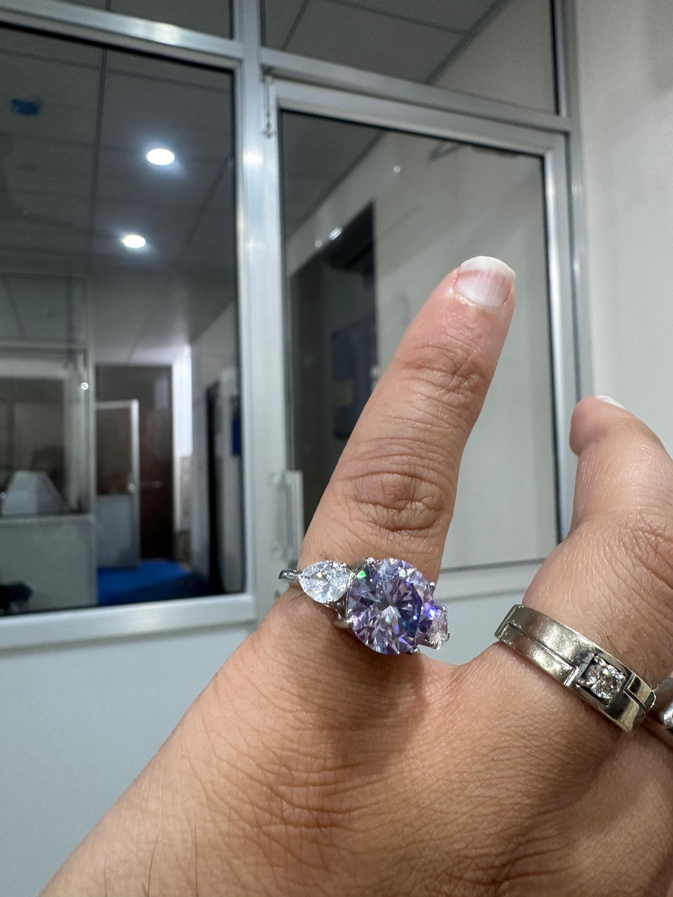 Lavender Moissanite Engagement Ring | Sterling Silver Three-Stone Ring