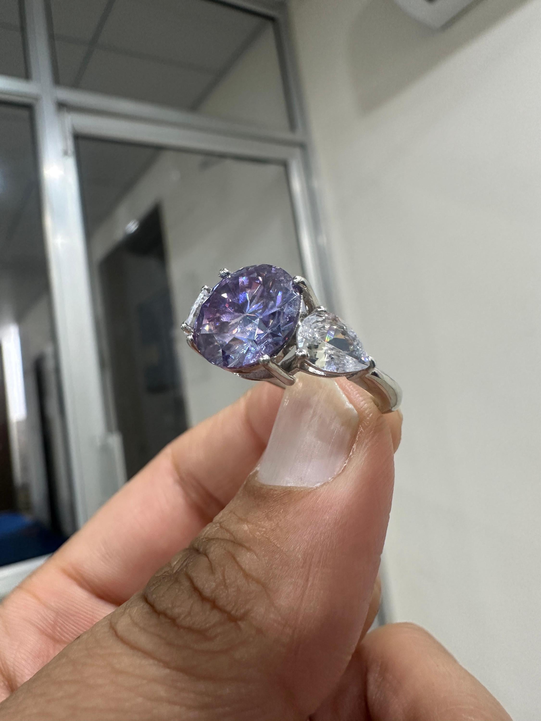 Lavender Moissanite Engagement Ring | Sterling Silver Three-Stone Ring