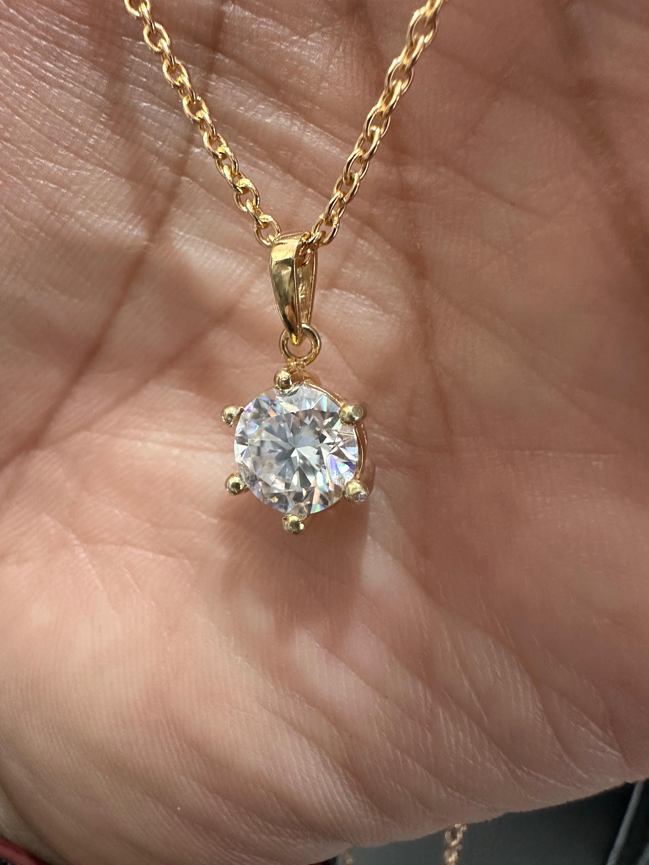2 CT Round Moissanite Solitaire Pendant | 14K Gold Finish Necklace