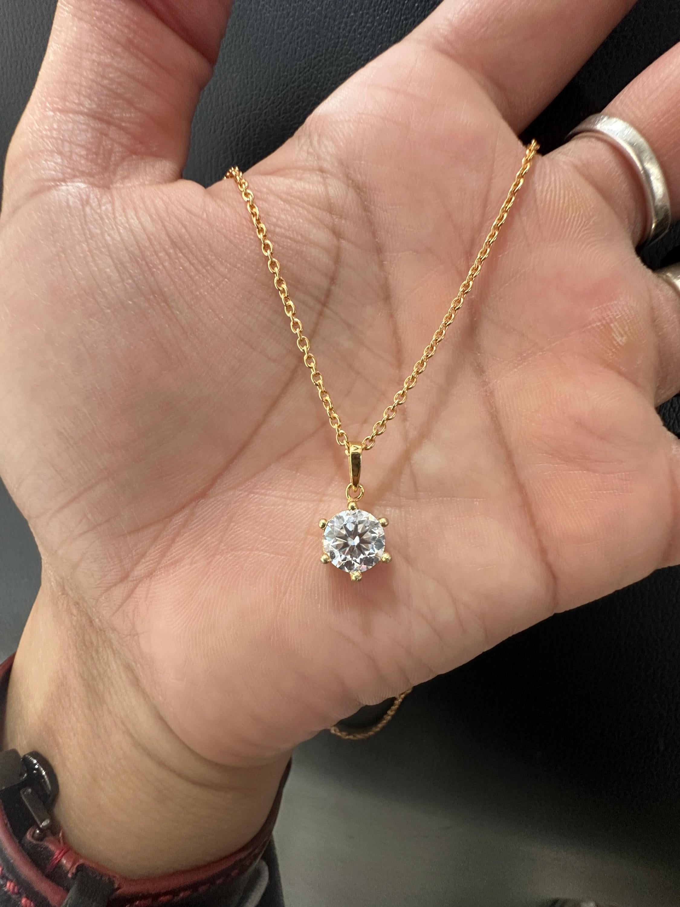 2 CT Round Moissanite Solitaire Pendant | 14K Gold Finish Necklace