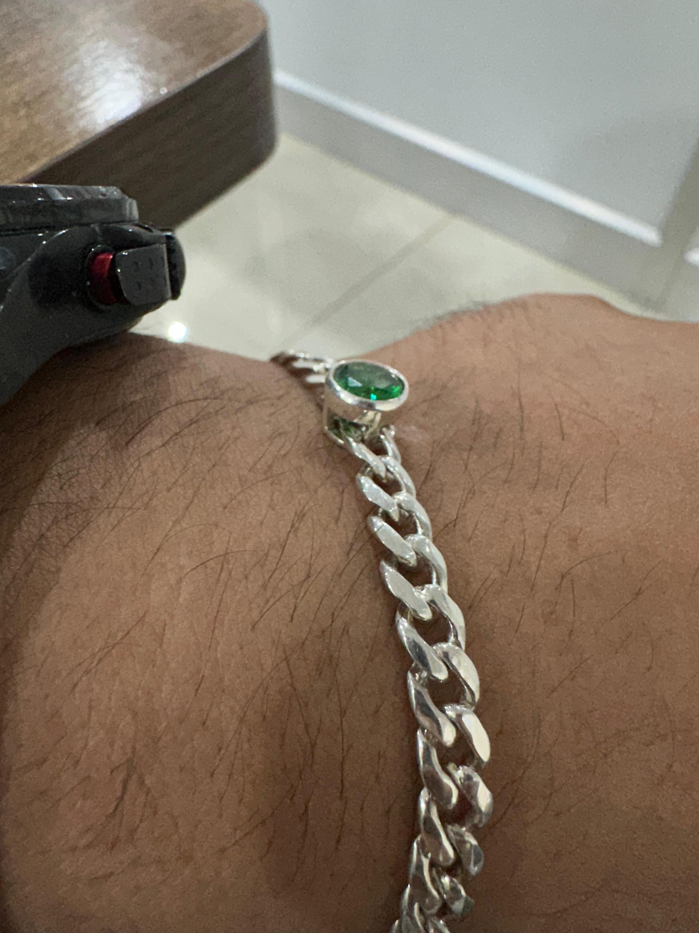 Emerald Cuban Chain Bracelet | 925 Sterling Silver, Unisex Jewelry