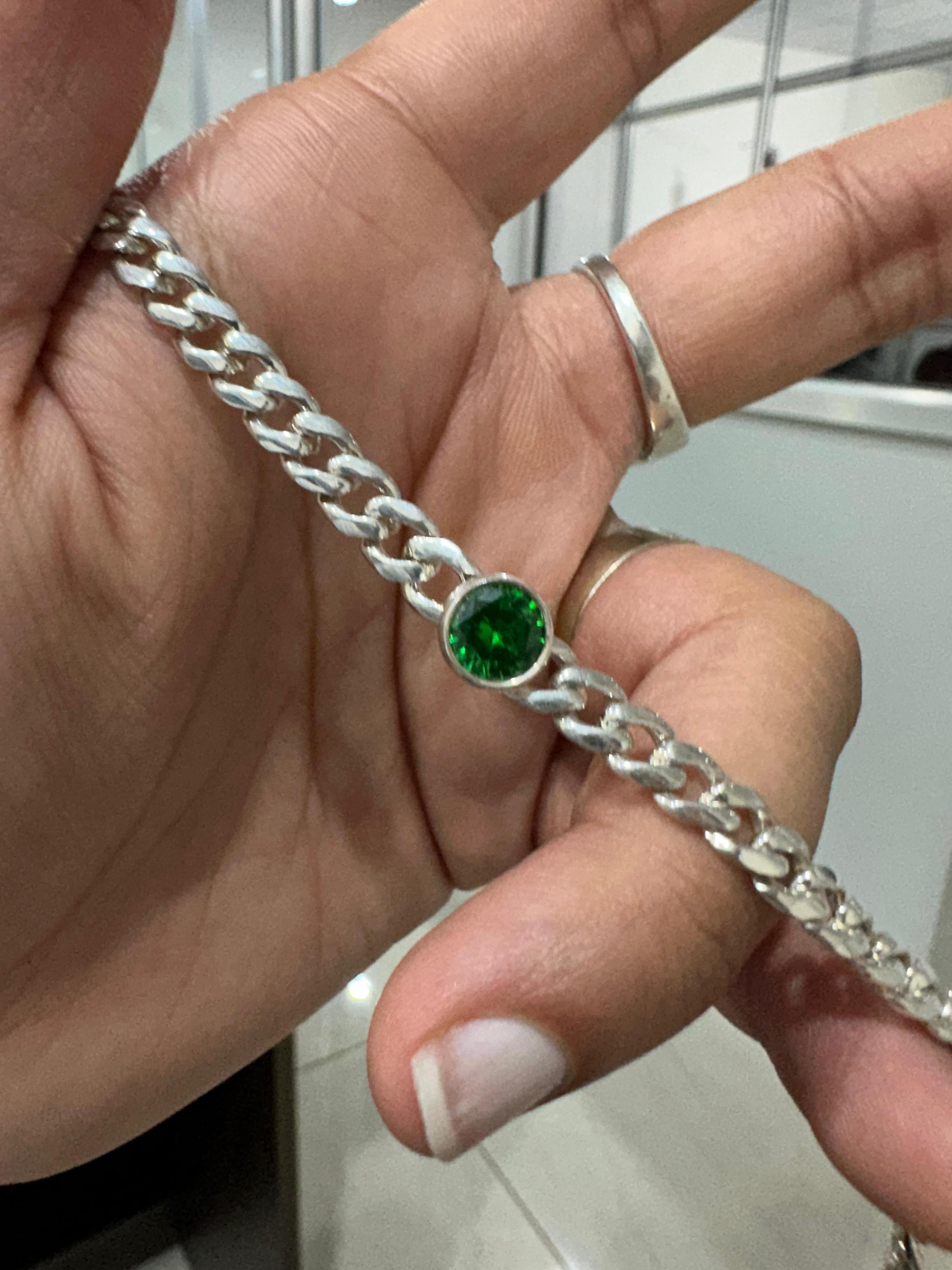 Emerald Cuban Chain Bracelet | 925 Sterling Silver, Unisex Jewelry