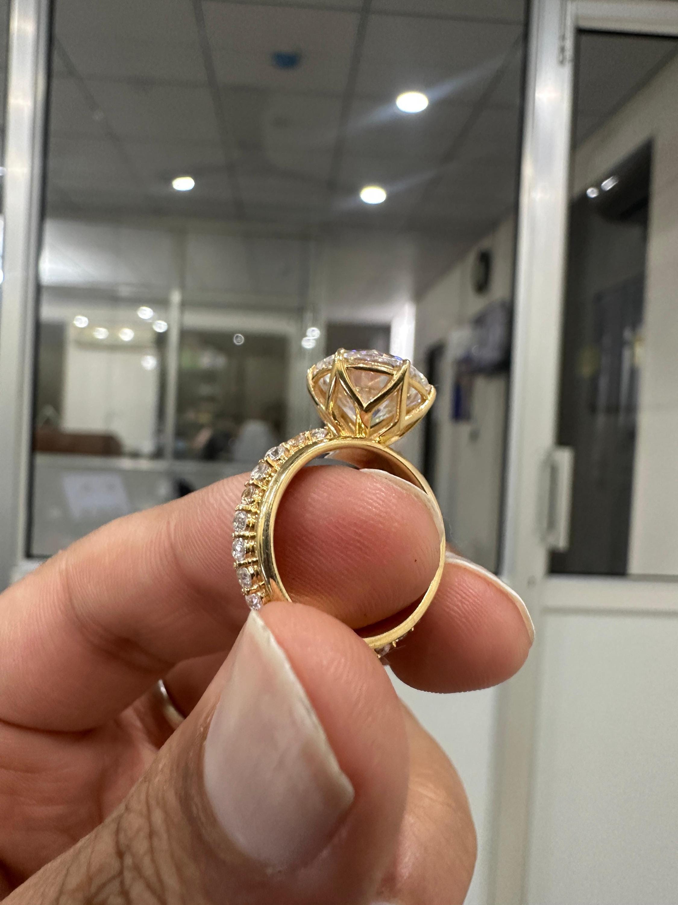 5 Ct Moissanite Lotus Engagement Ring | 14k Gold Finish