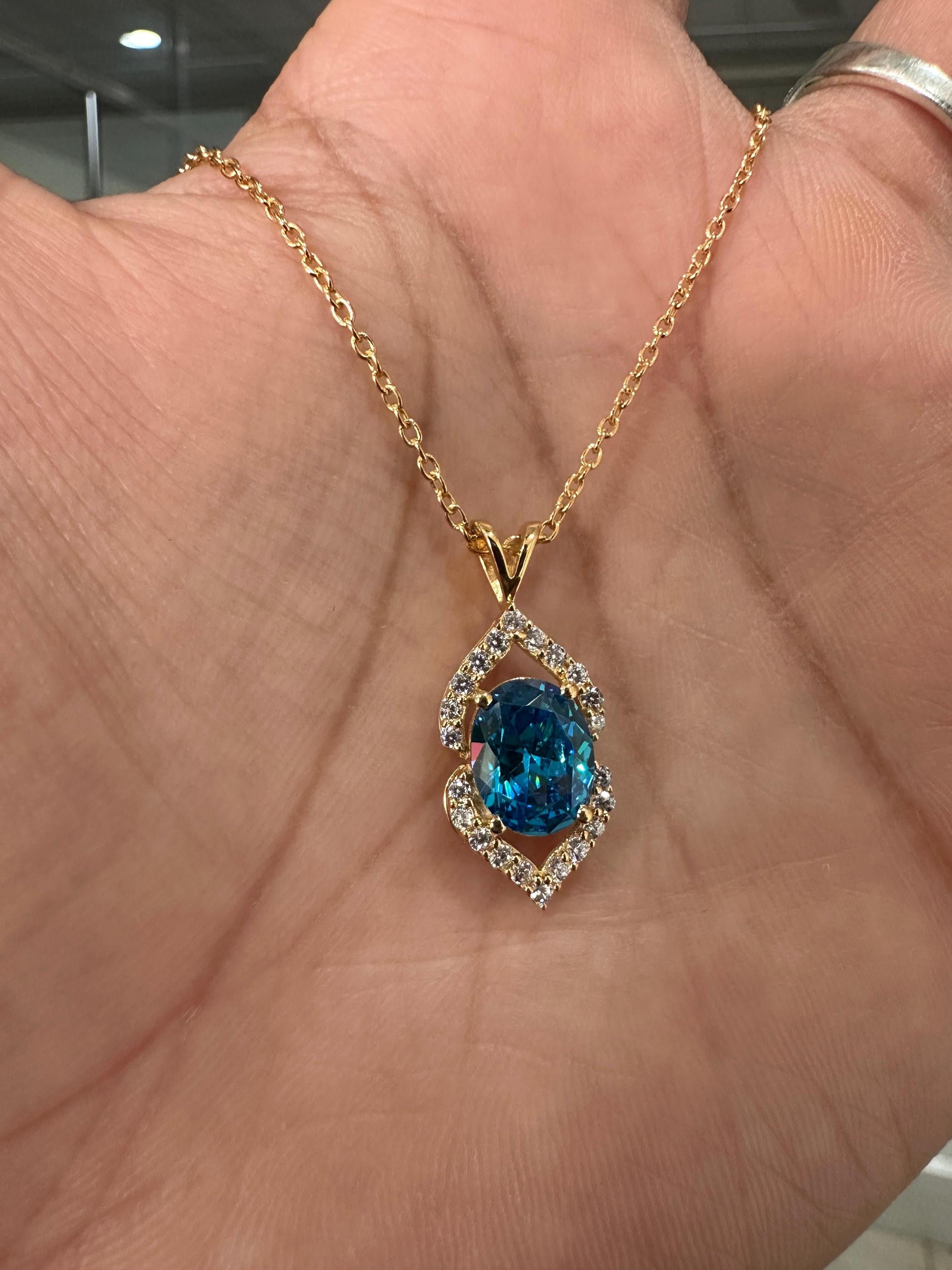 Blue Diamond Halo Pendant | 2CT Gold Finish 925 Sterling Silver