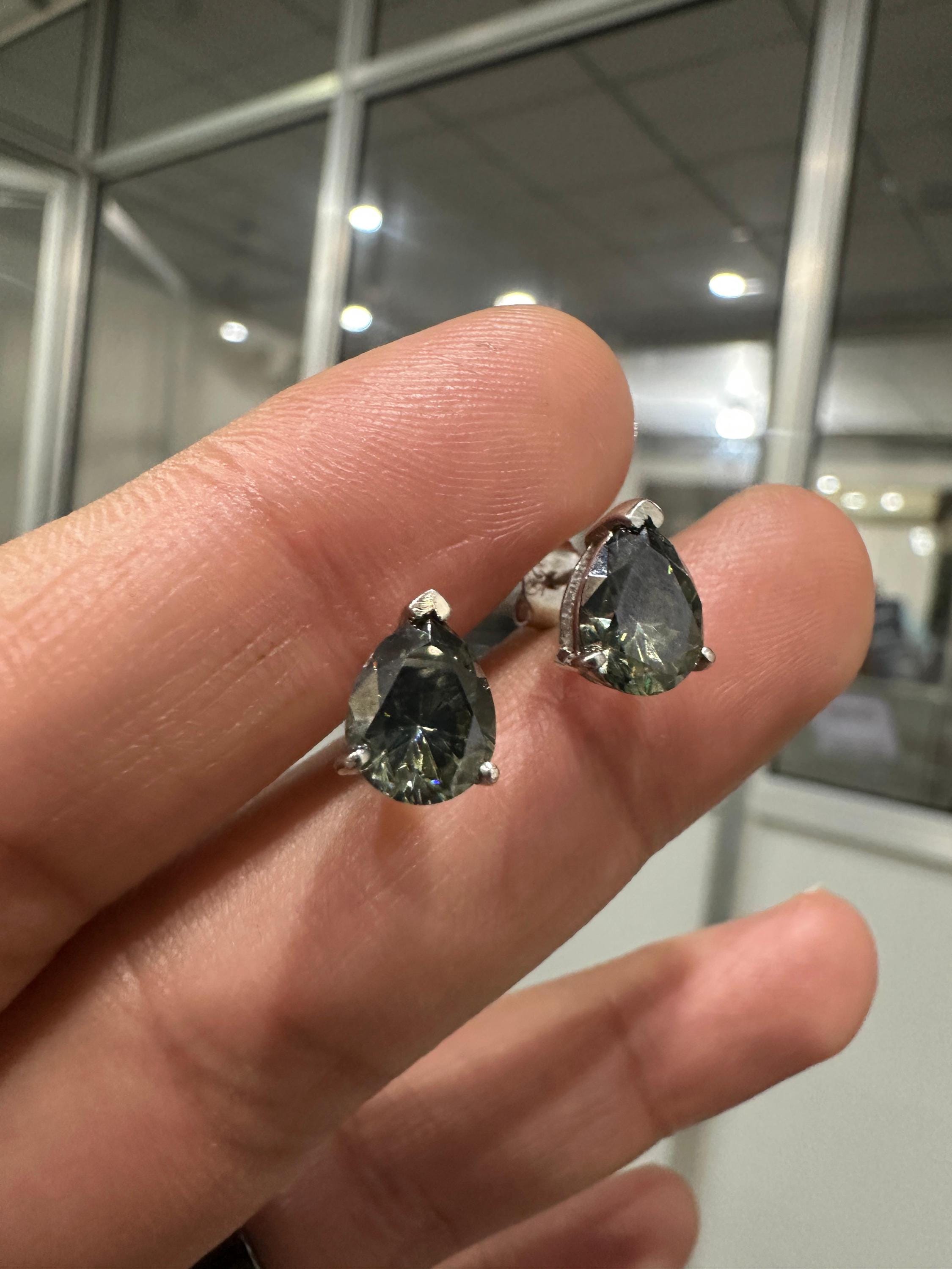 Alexandrite Stud Earrings: Pear Cut Moissanite, 925 Silver Jewelry