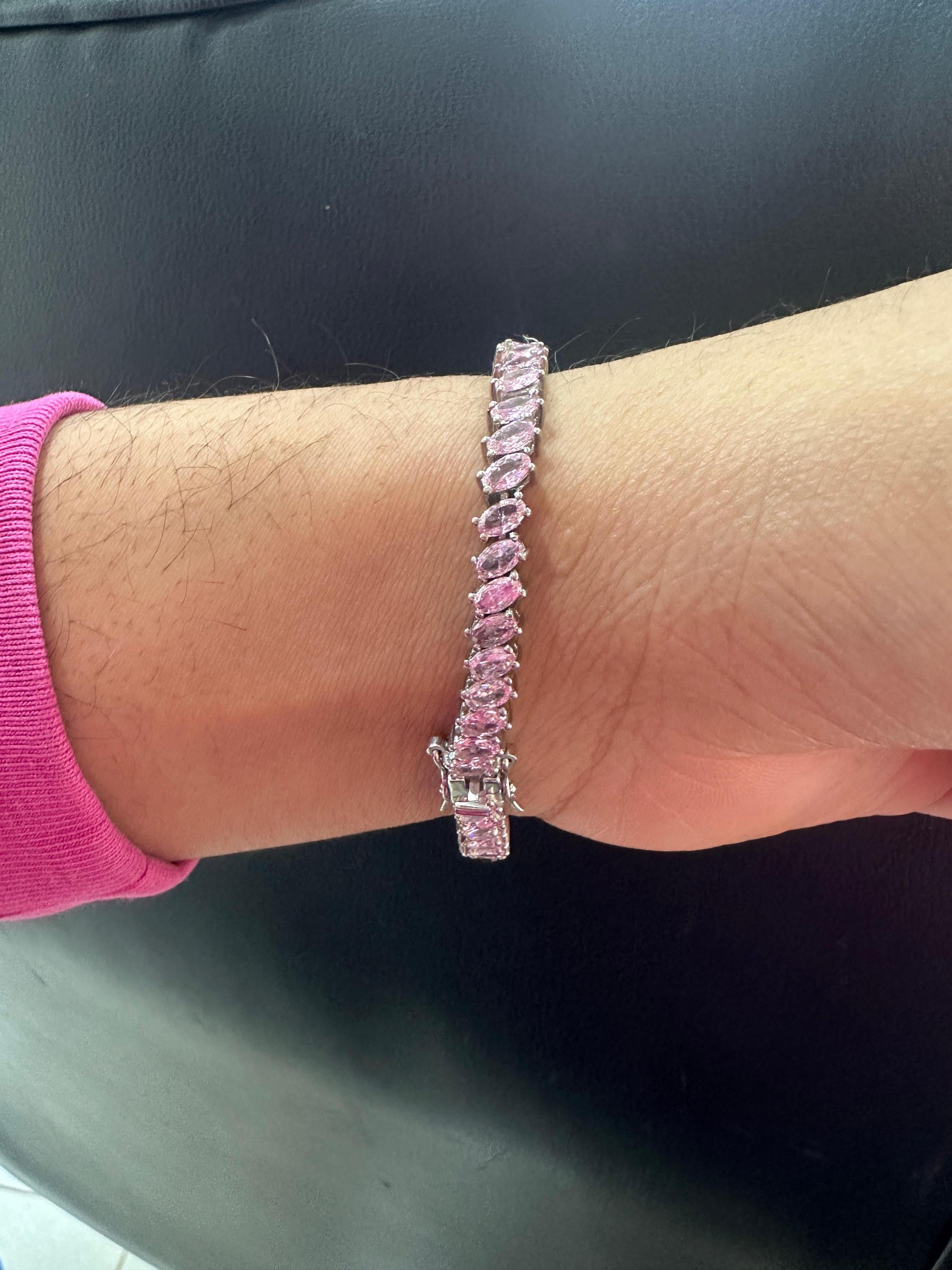 Pink Diamond Oval Cut Tennis Bracelet | 925 Sterling Silver