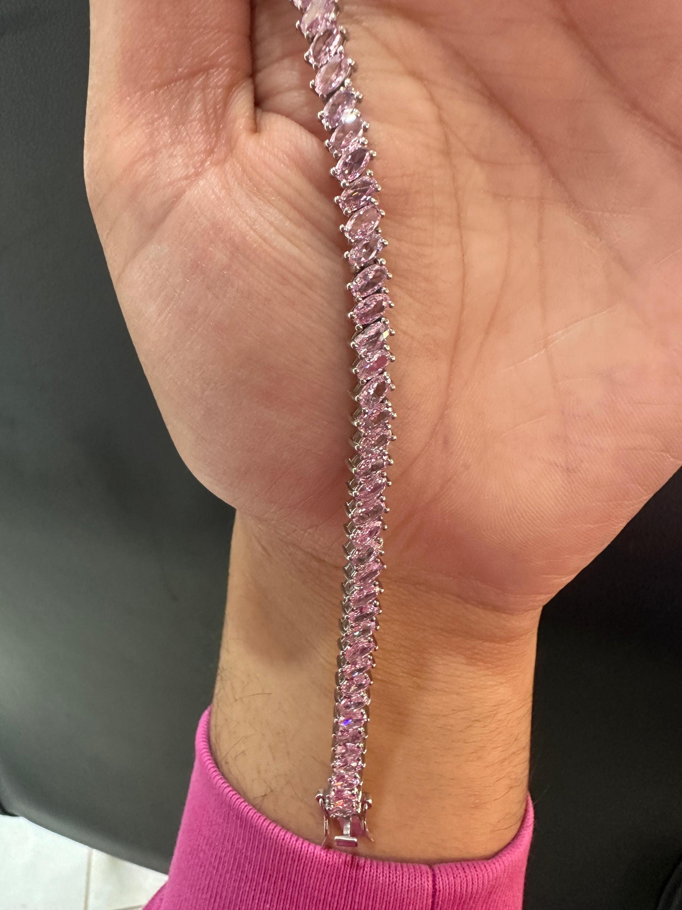 Pink Diamond Oval Cut Tennis Bracelet | 925 Sterling Silver