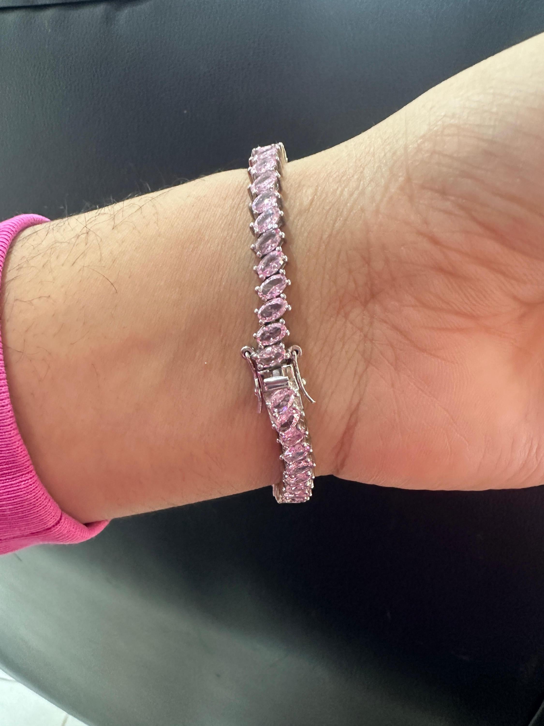 Pink Diamond Oval Cut Tennis Bracelet | 925 Sterling Silver