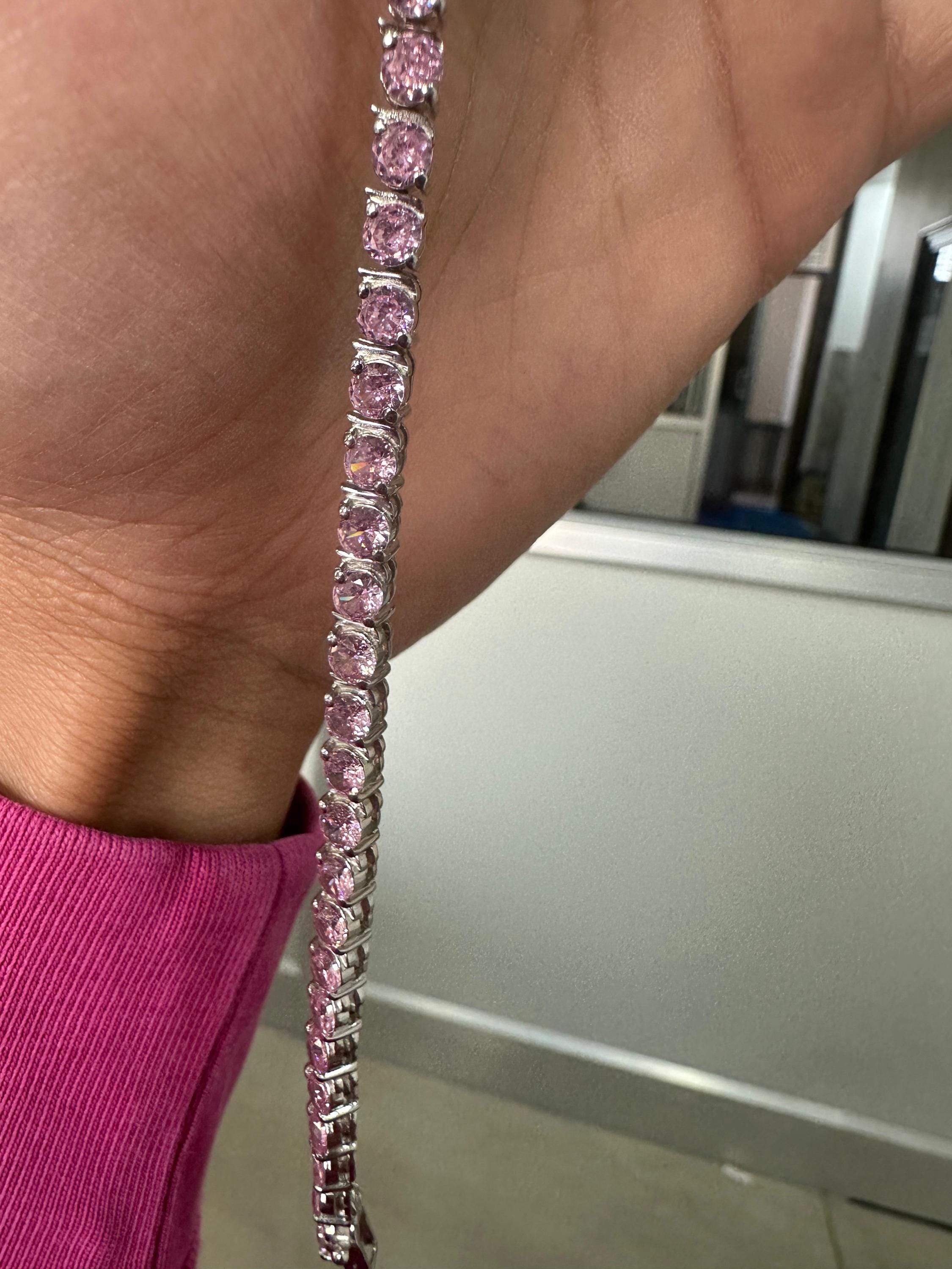 Pink Diamond Tennis Bracelet | 925 Sterling Silver, Luxury jewelry for gift