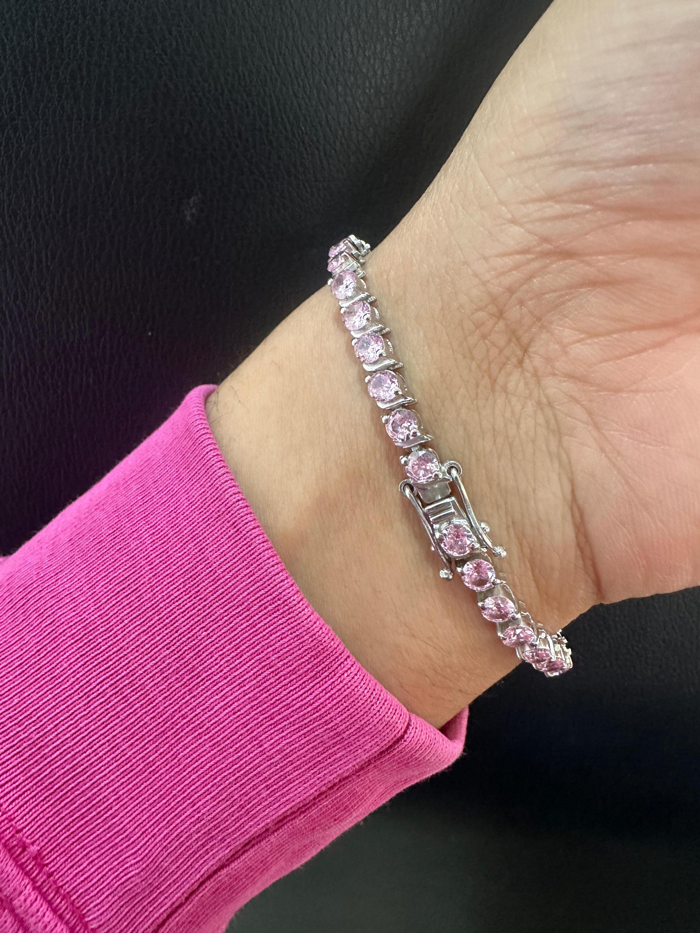 Pink Diamond Tennis Bracelet | 925 Sterling Silver, Luxury jewelry for gift