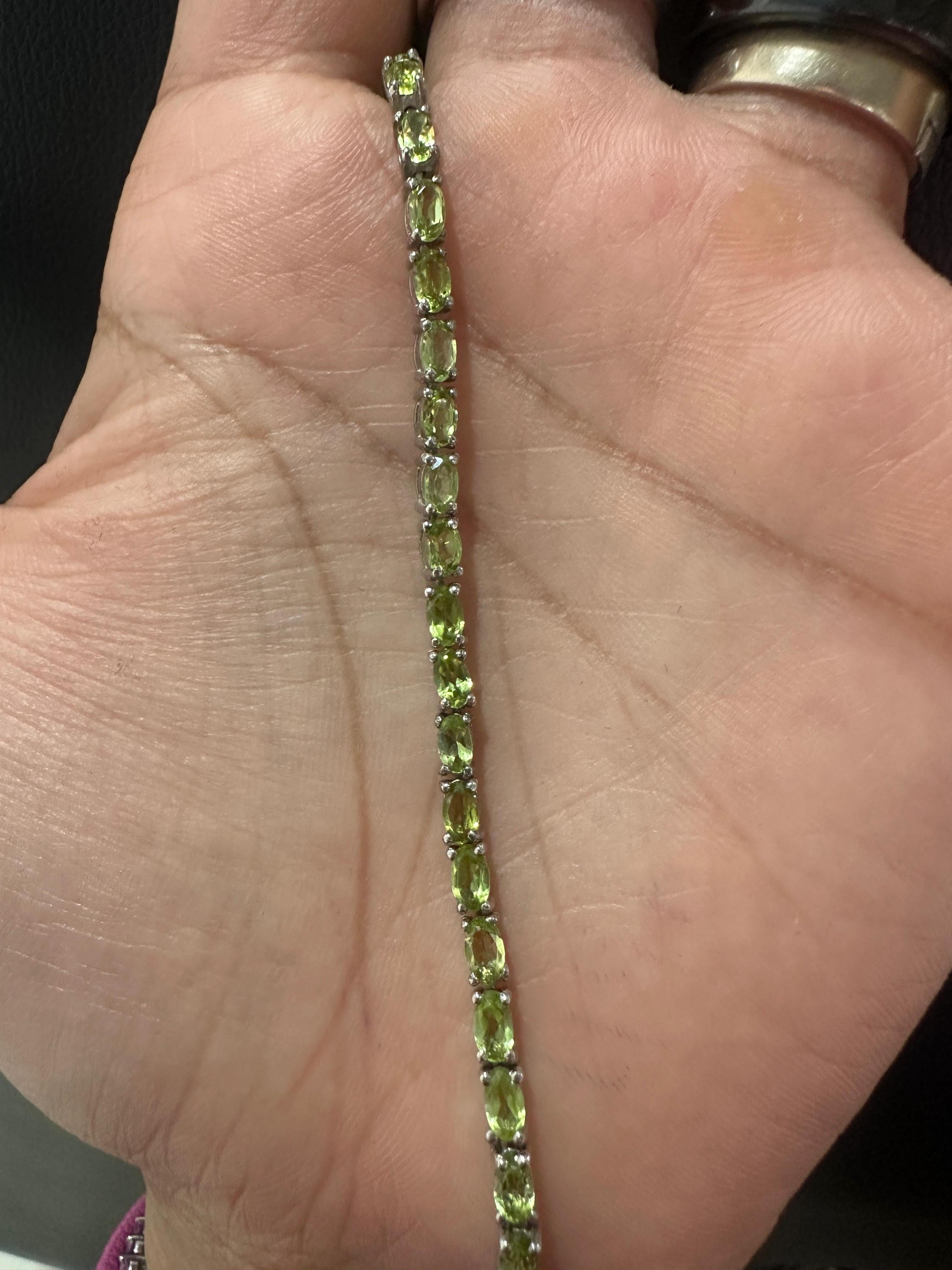 Parrot Green Peridot Tennis Bracelet | 14k White Gold, Anniversary Gift for her