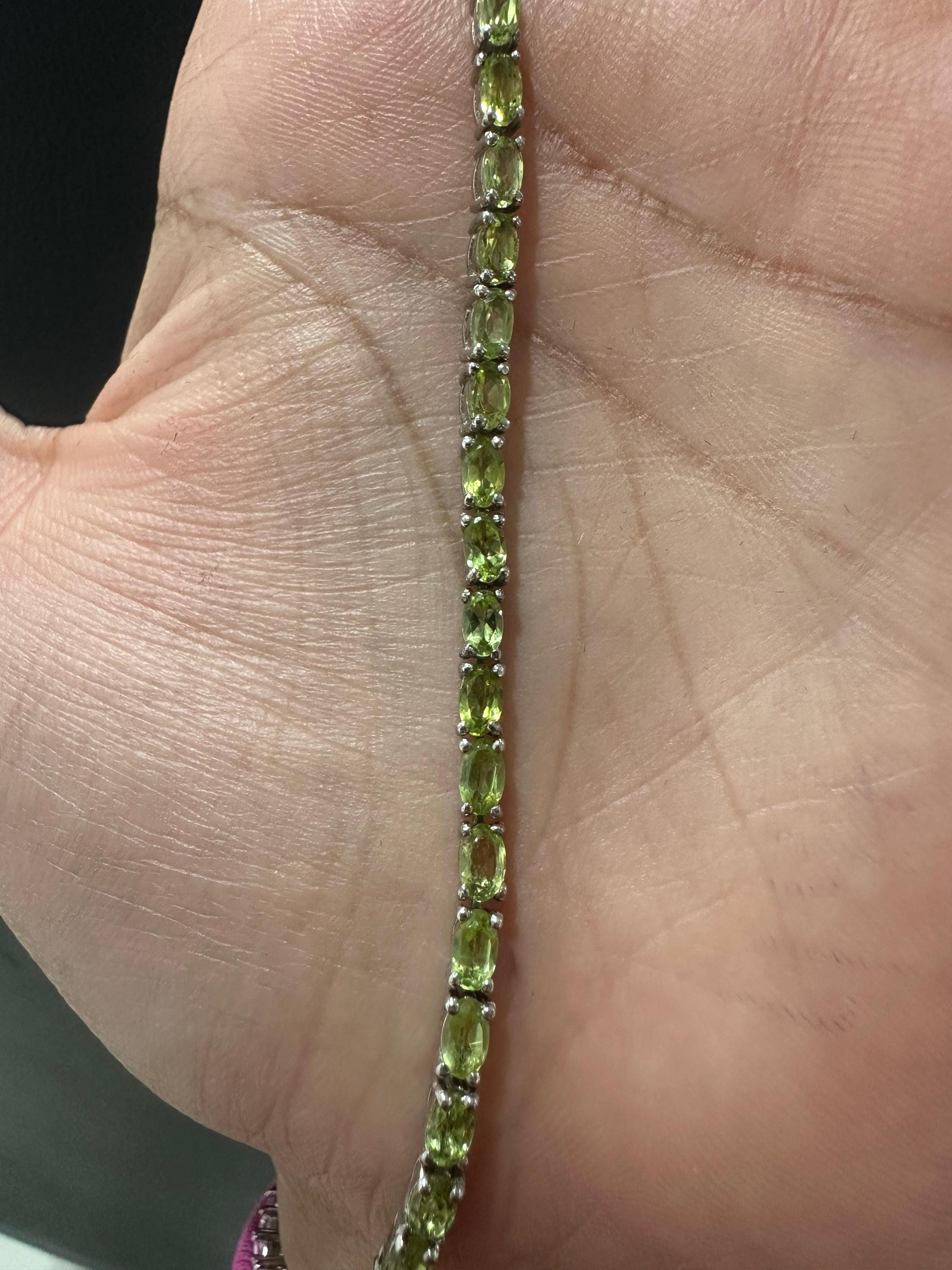 Parrot Green Peridot Tennis Bracelet | 14k White Gold, Anniversary Gift for her
