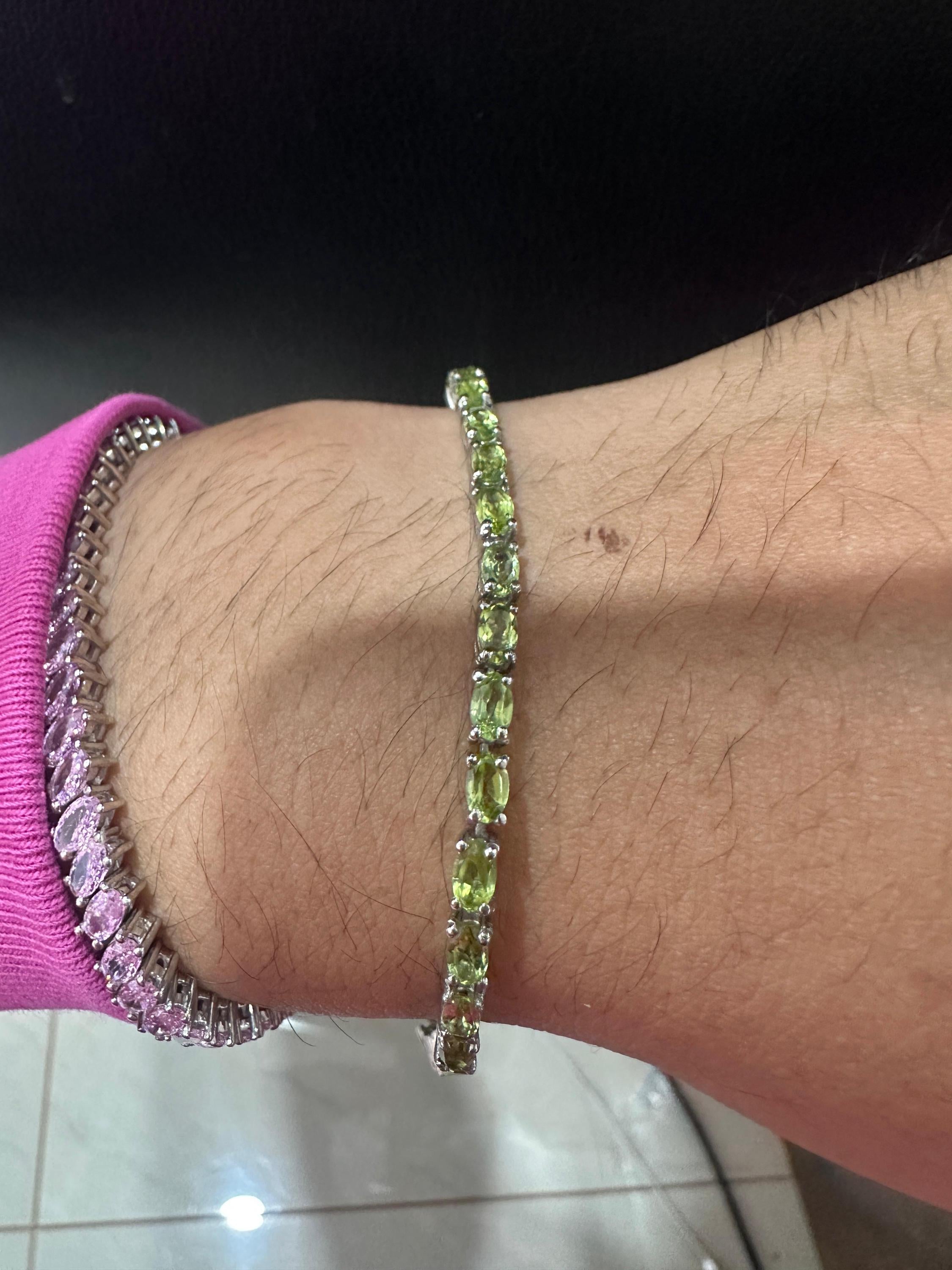 Natural Peridot 14k White Gold Tennis Bracelet, August Birthstone Jewelry, Anniversary Gift