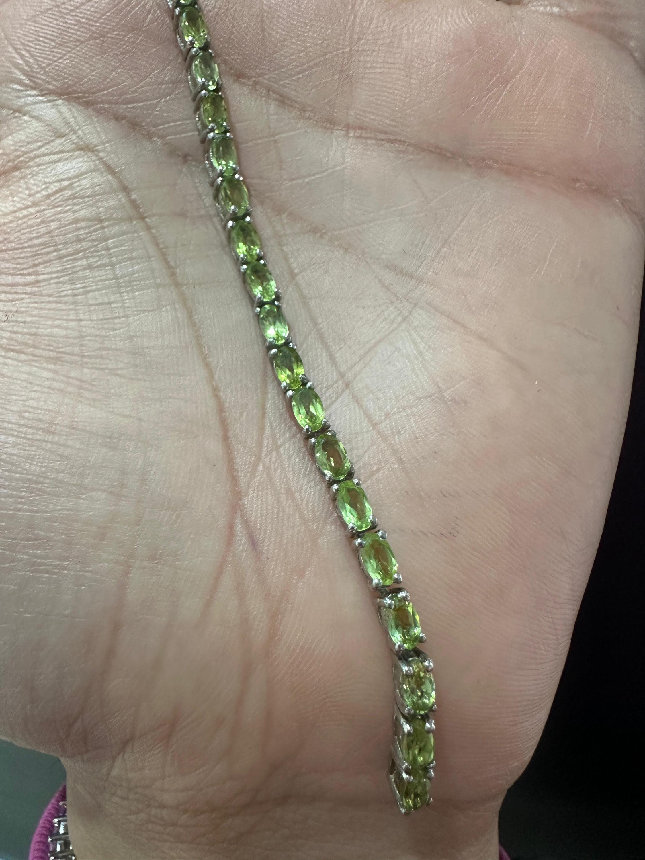 Parrot Green Peridot Tennis Bracelet | 14k White Gold, Anniversary Gift for her