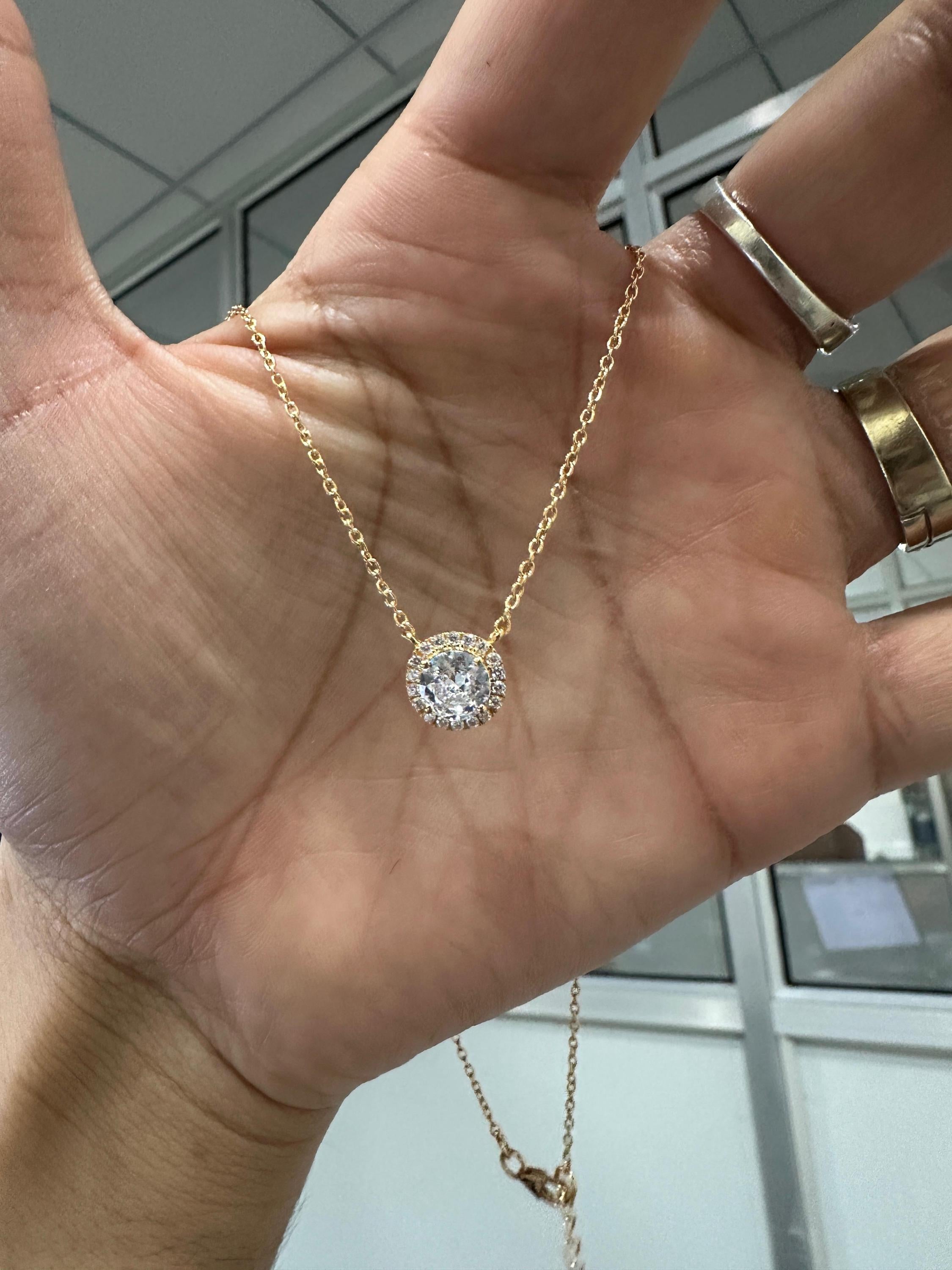 Minimal Moissanite Halo Pendant 14K Yellow Gold, 1 CT Round Moissanite Necklace for her