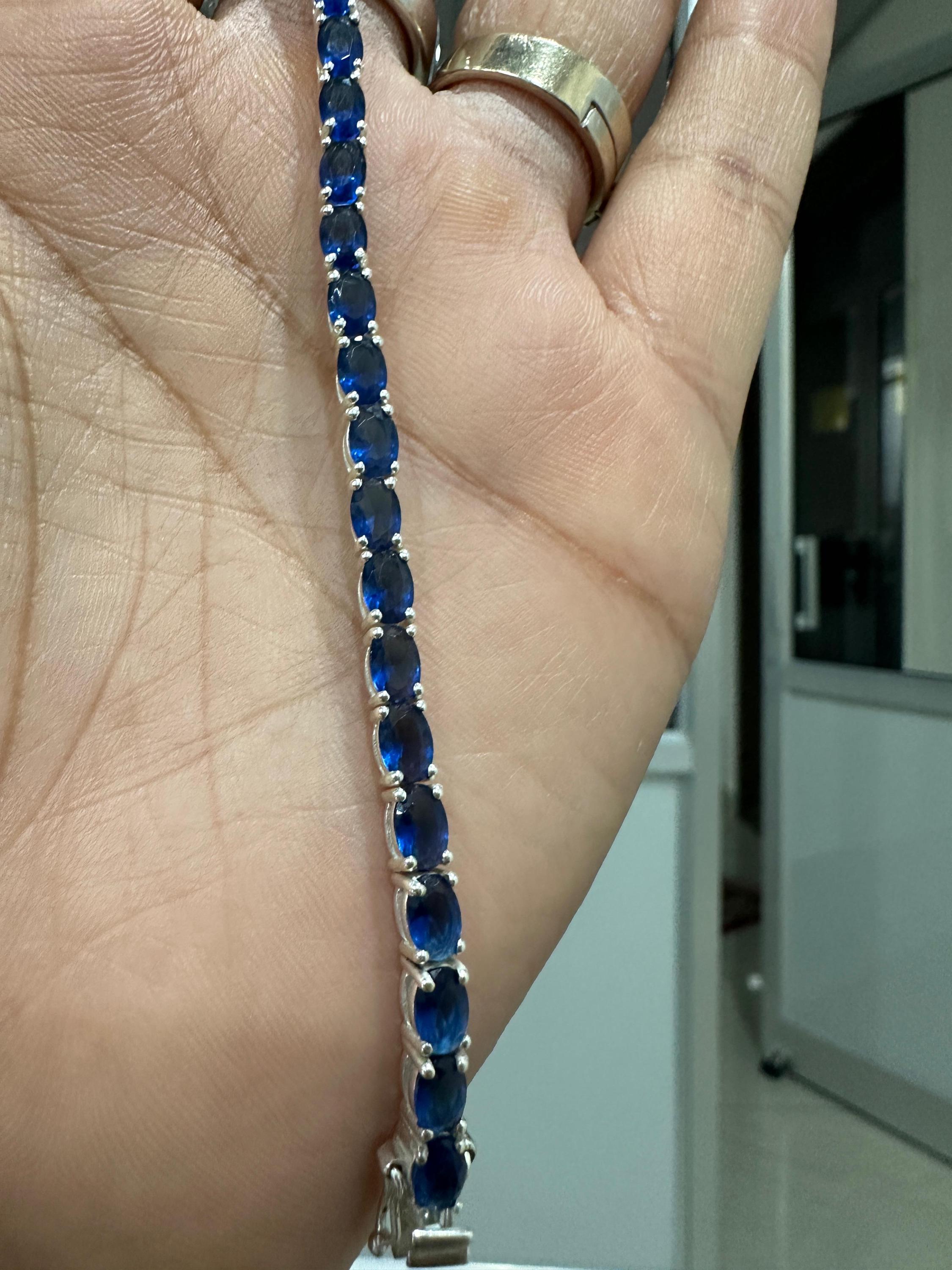 Blue Sapphire Tennis Bracelet | Oval Cut, 925 Sterling Silver Men's Bracelet, 20 CT