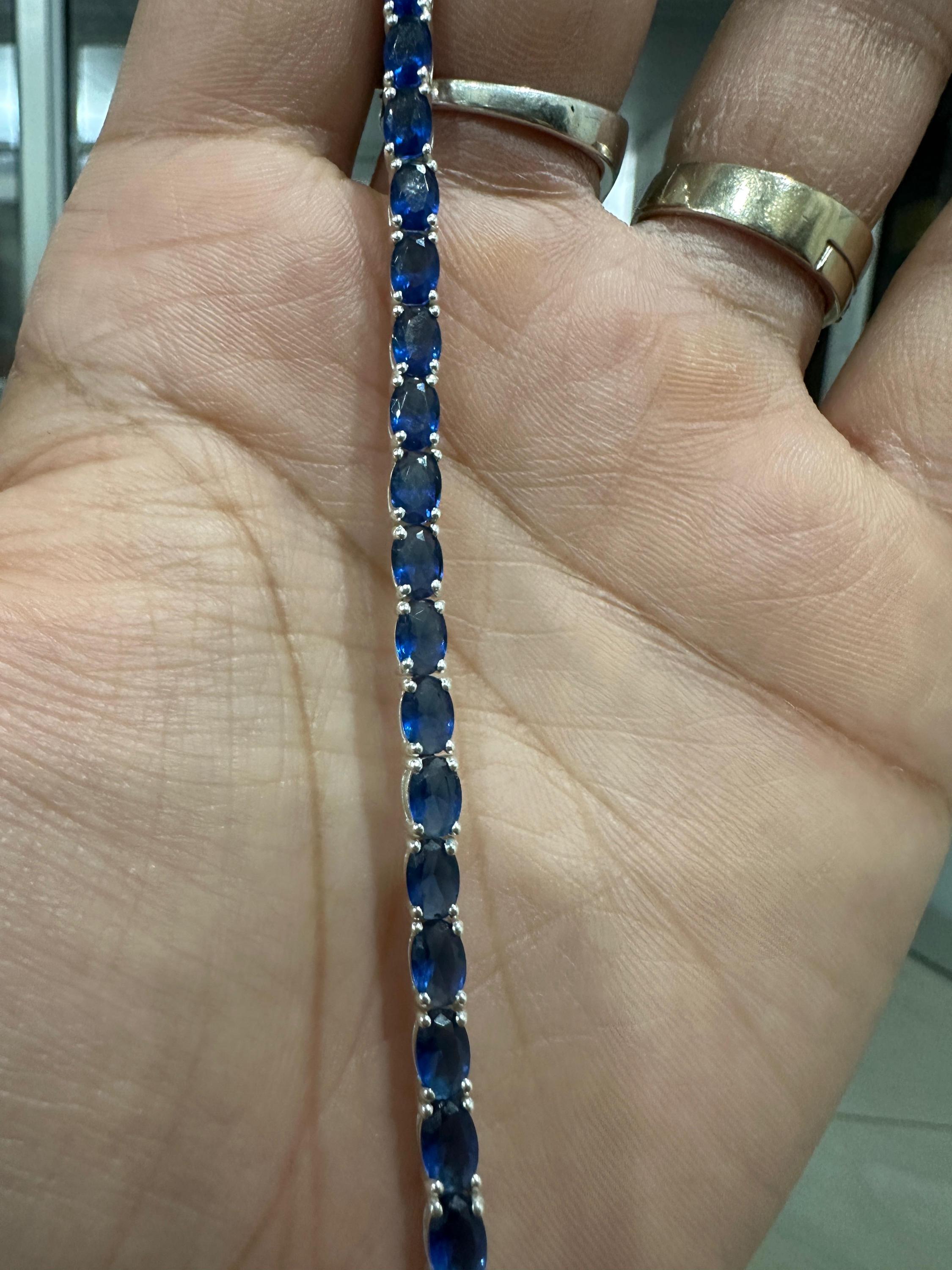 Blue Sapphire Tennis Bracelet | Oval Cut, 925 Sterling Silver Men's Bracelet, 20 CT