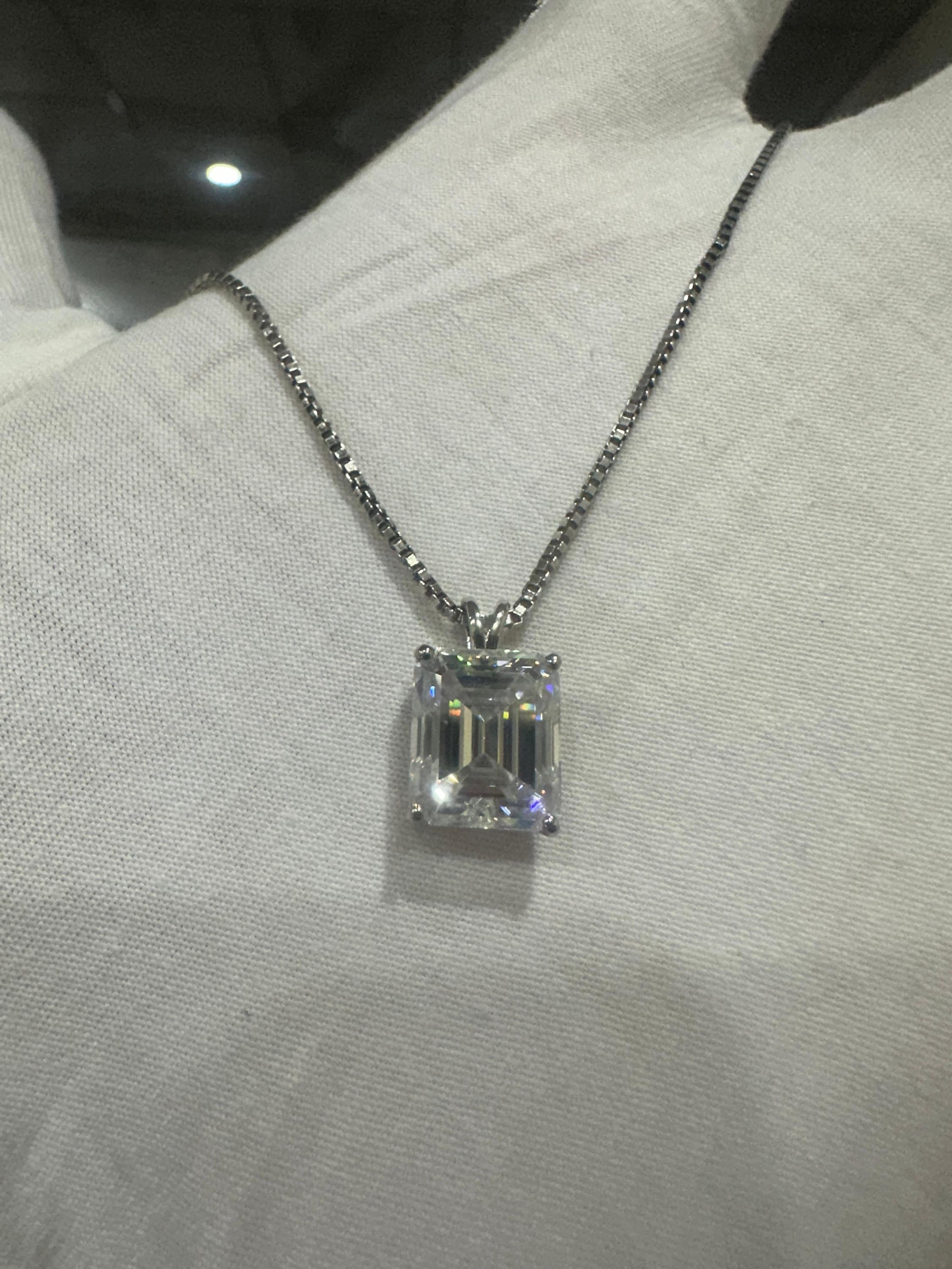Men's Emerald Shape Moissanite Pendant | 925 Sterling Silver Solitaire Necklace, Men's Jewelry