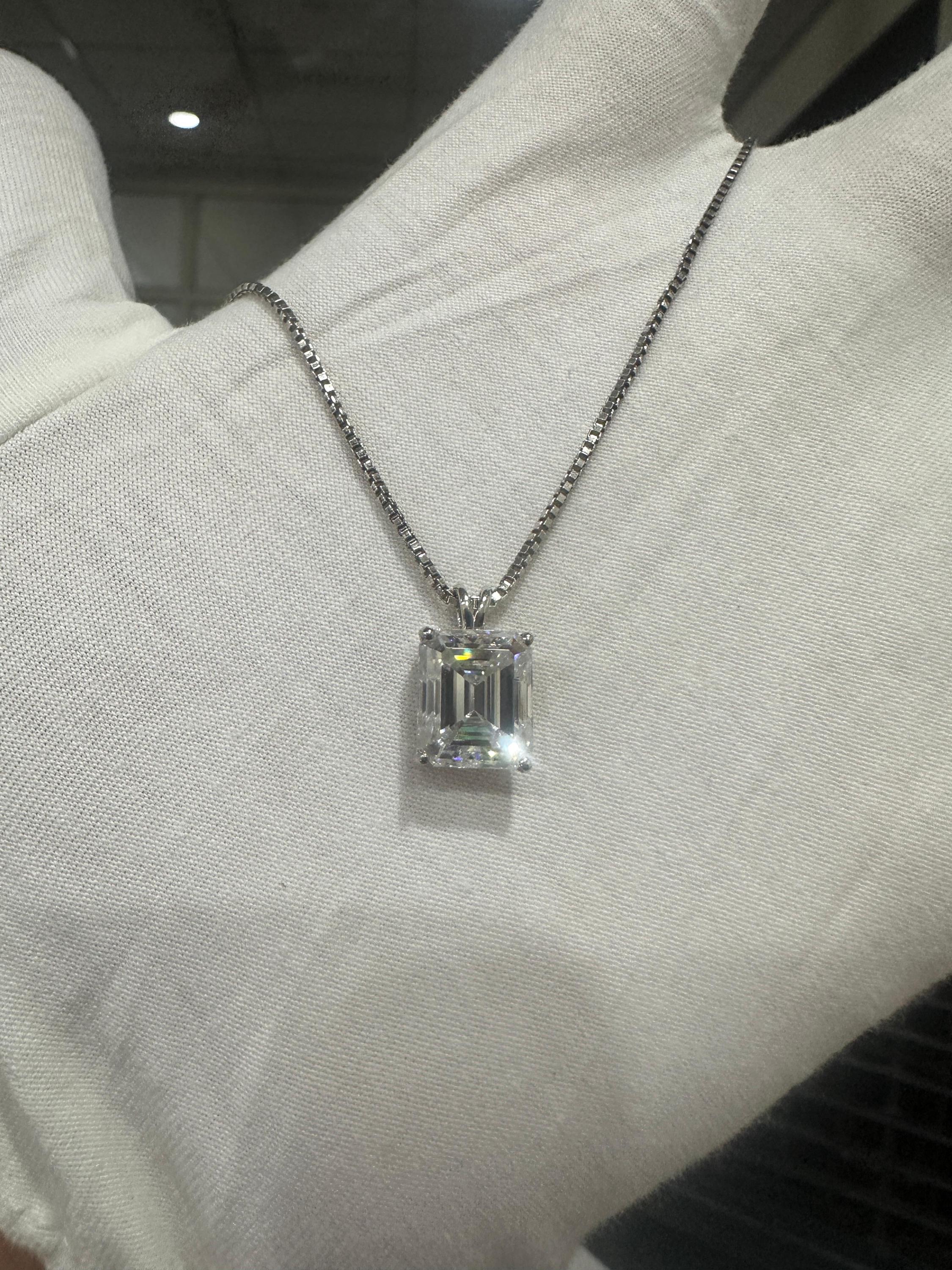 Men's Emerald Shape Moissanite Pendant | 925 Sterling Silver Solitaire Necklace, Men's Jewelry