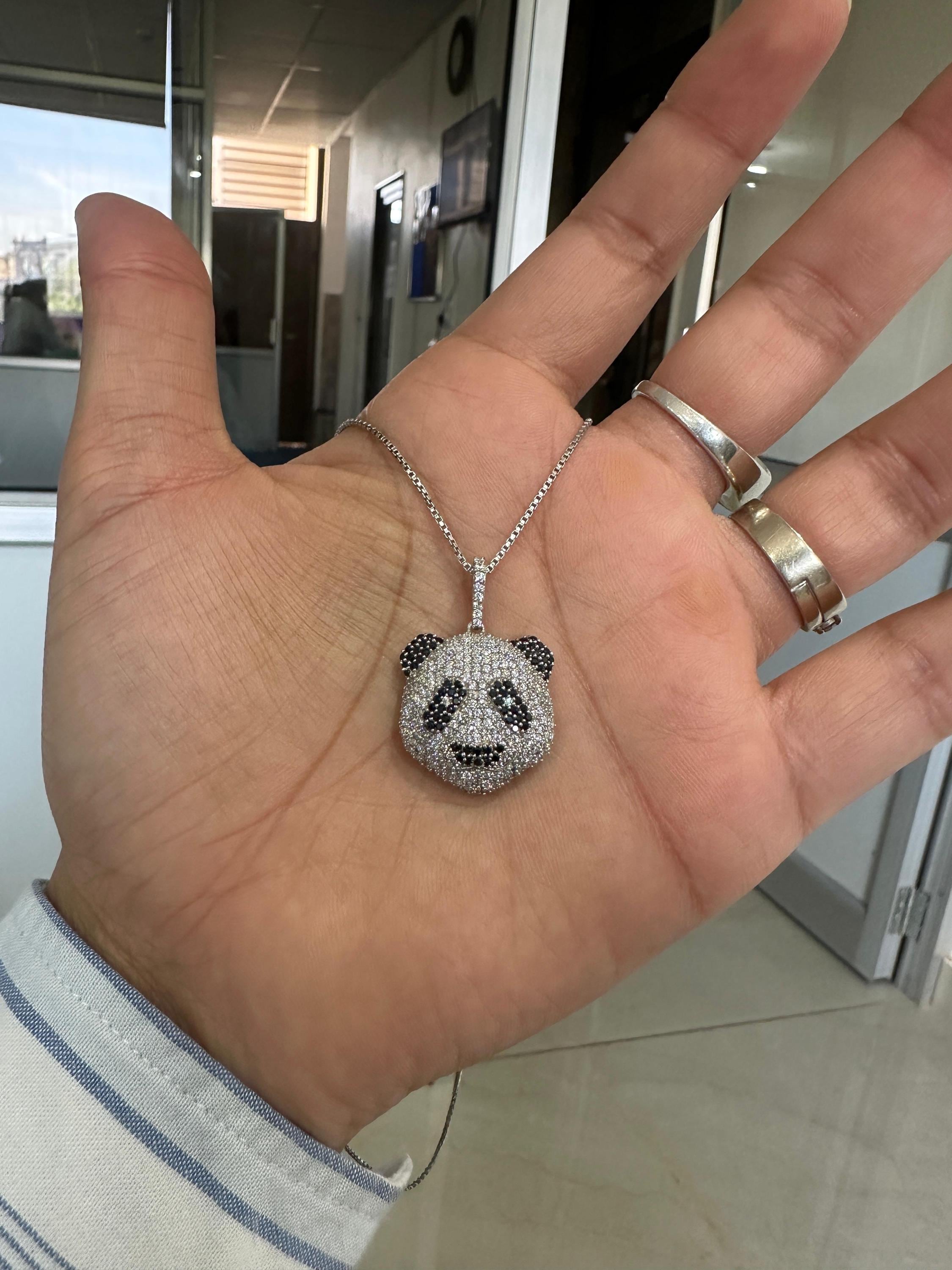Sterling Silver Panda Pendant Necklace | Pavé-Style Animal Jewelry