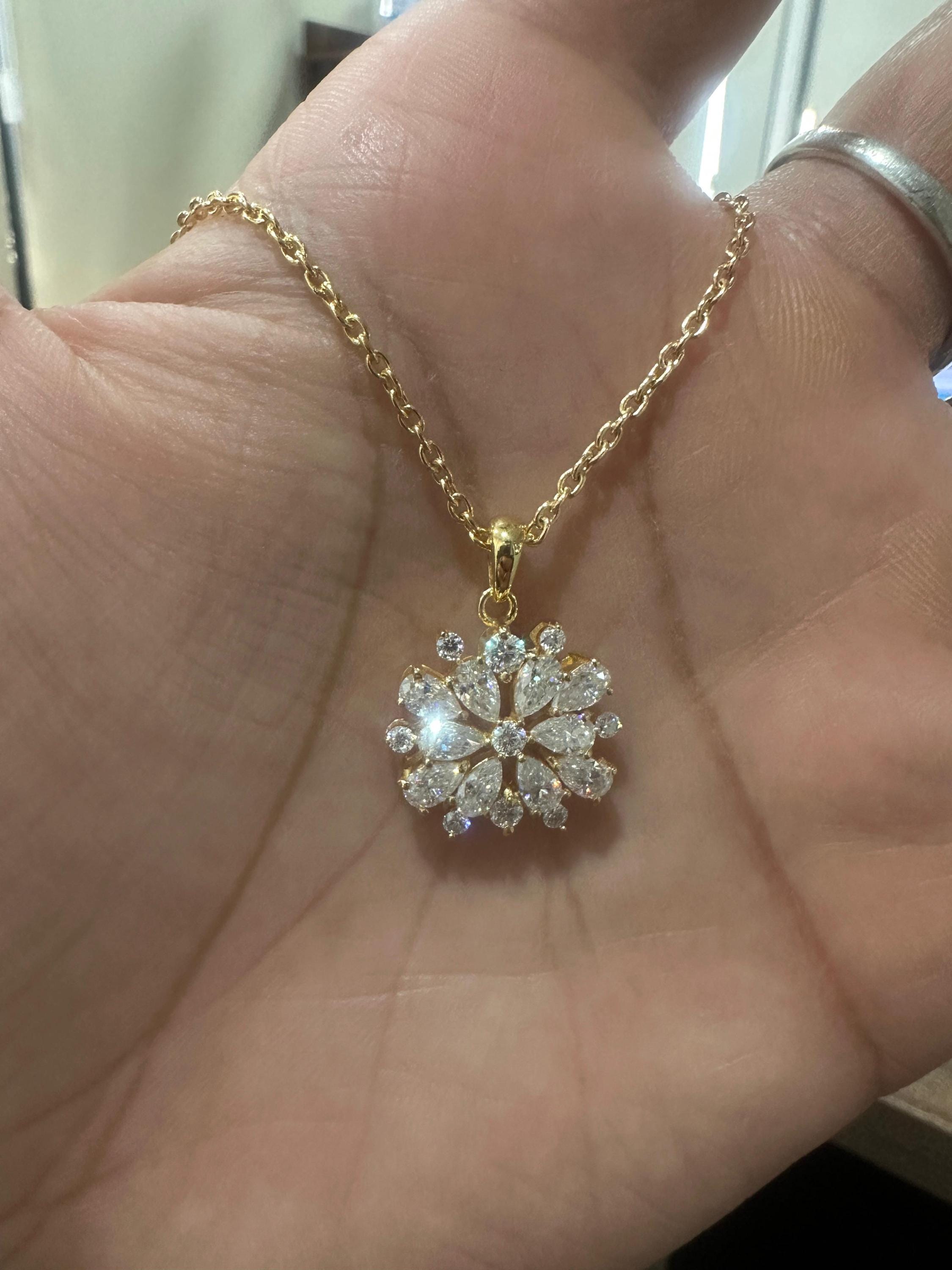Snowflake Moissanite Pendant Necklace | Gold Vermeil over 925 Sterling Silver | Bridesmaid Gift