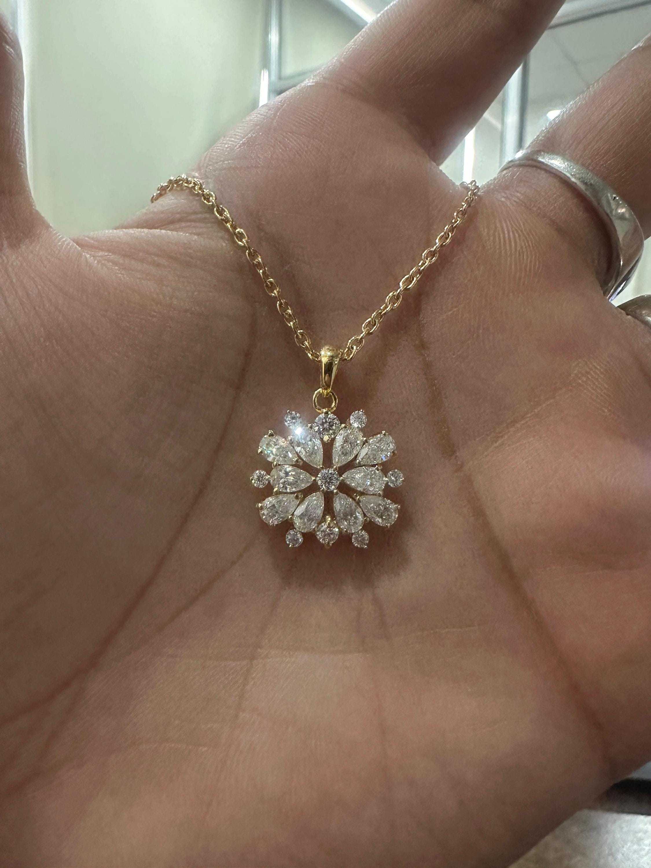 Snowflake Moissanite Pendant Necklace | Gold Vermeil over 925 Sterling Silver | Bridesmaid Gift