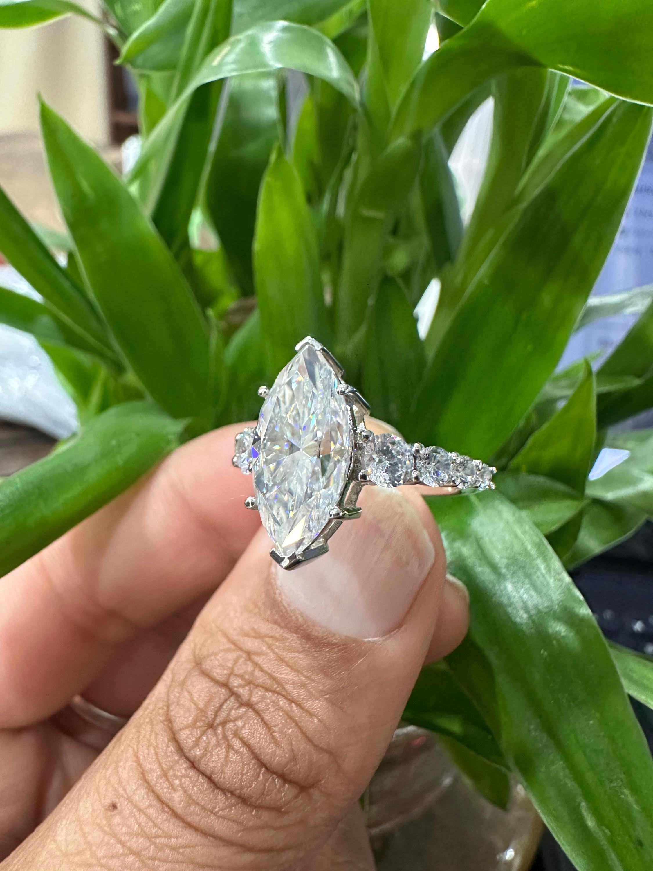 6 CT Marquise Moissanite Engagement Ring, 925 Sterling Silver Statement Ring, Elegant Gift Her