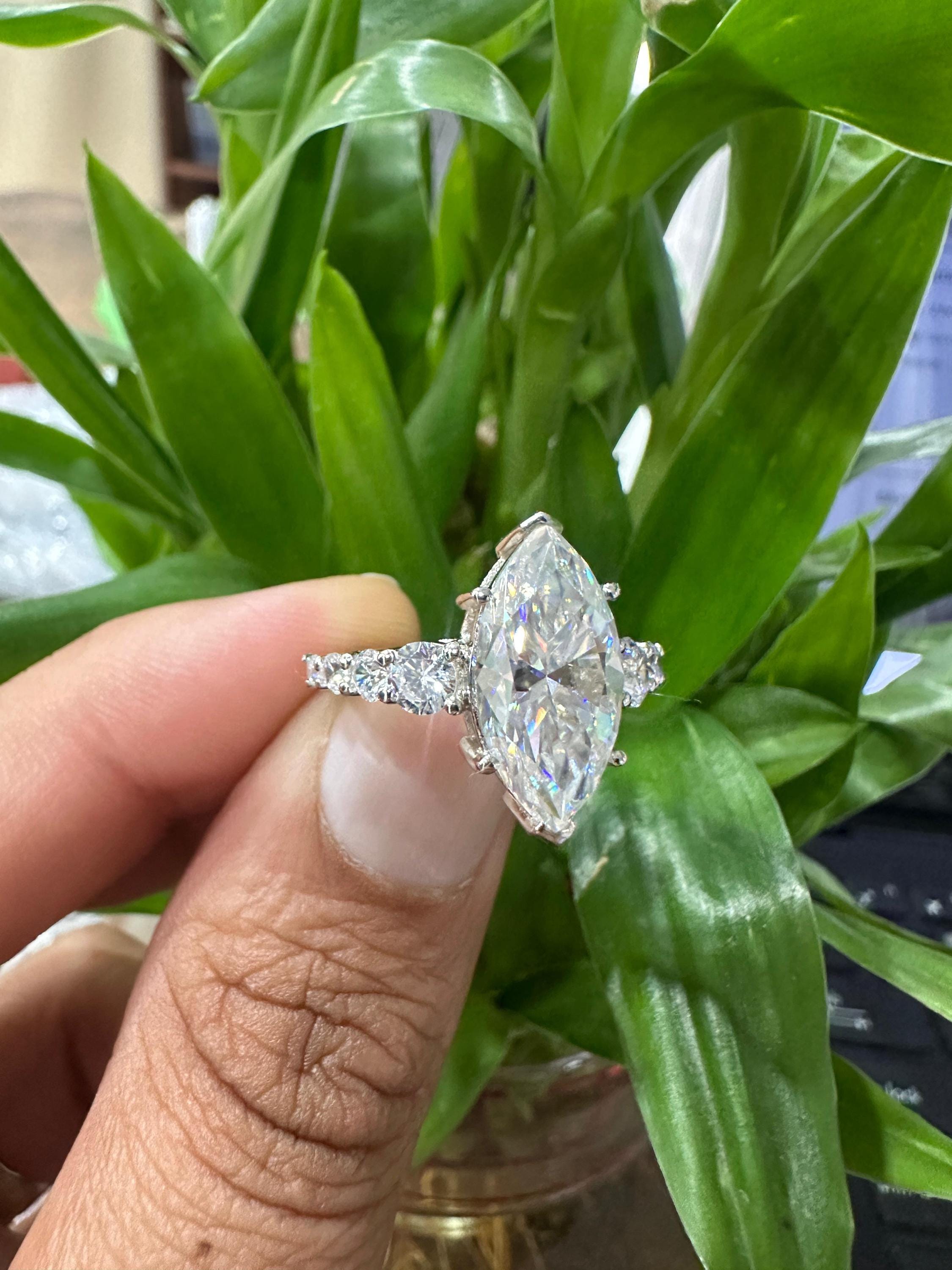 6 CT Marquise Moissanite Engagement Ring, 925 Sterling Silver Statement Ring, Elegant Gift Her