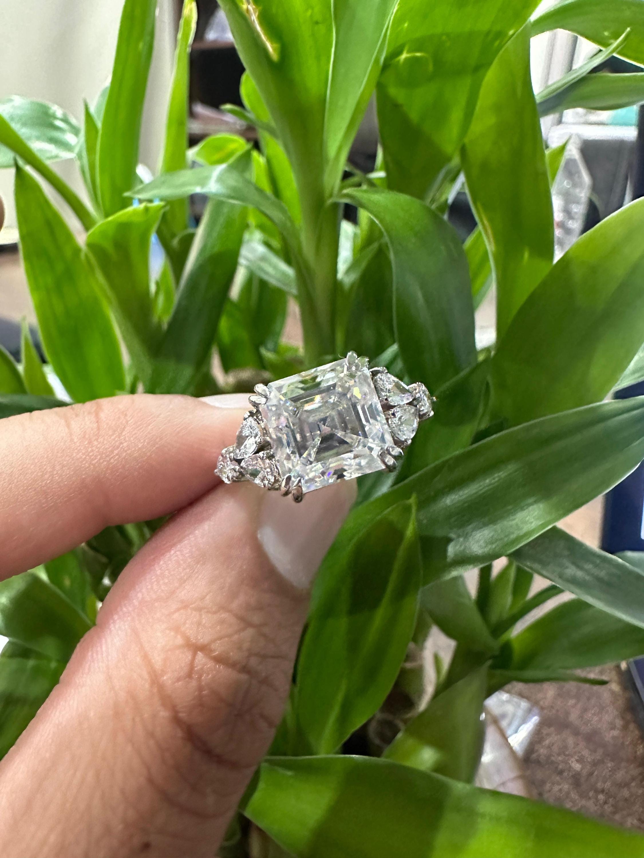 5 CT Asscher Cut Moissanite Engagement Ring | 14k White Gold, Luxury gift of her
