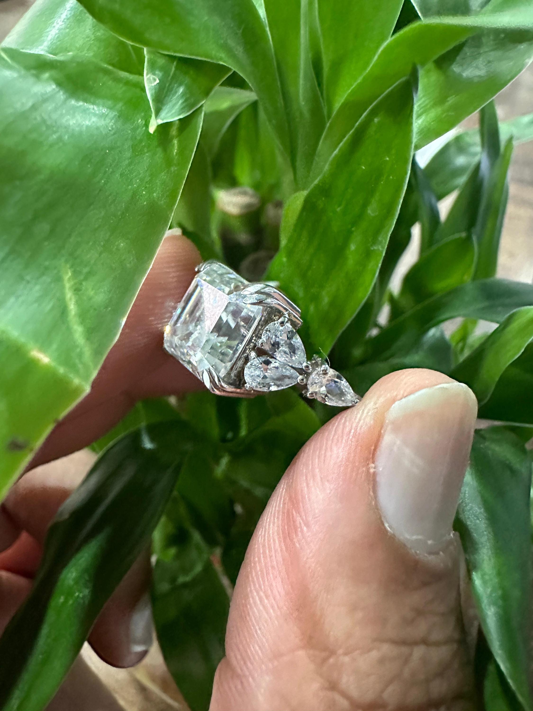 5 CT Asscher Cut Moissanite Engagement Ring | 14k White Gold, Luxury gift of her