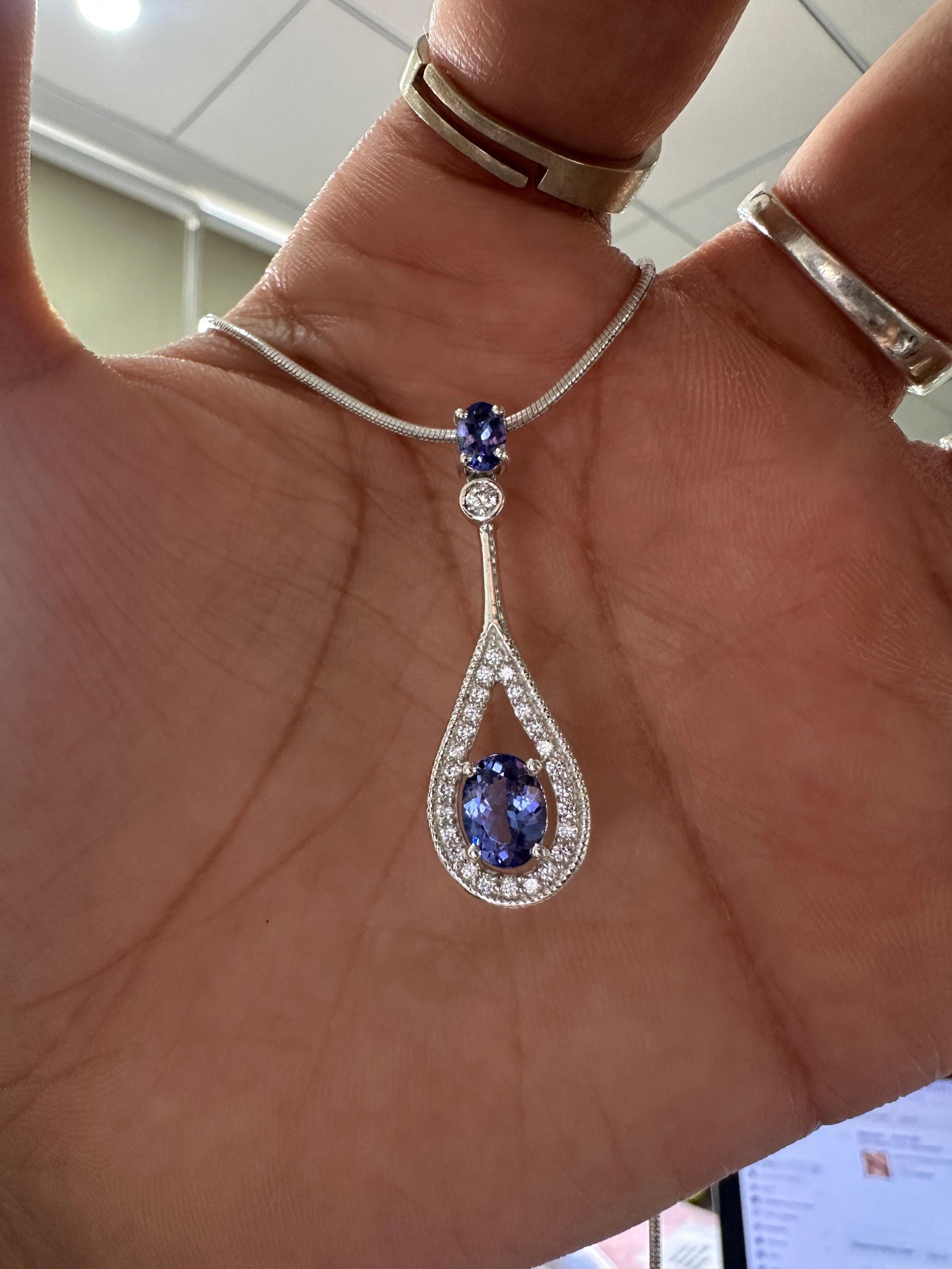 14k Tanzanite Drop Pendant Necklace for Women | Unique Anniversary Gift