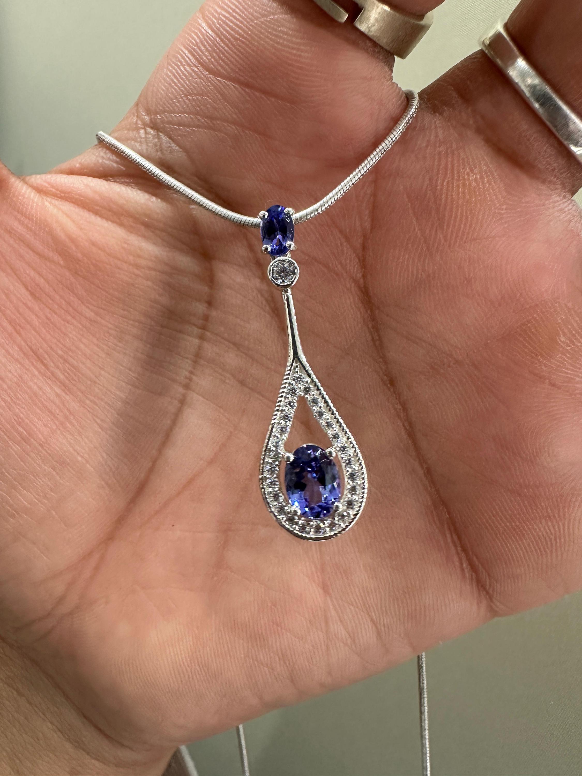 Unique Tanzanite Drop Pendant Necklace | 14k White Gold | Christmas Gift for her
