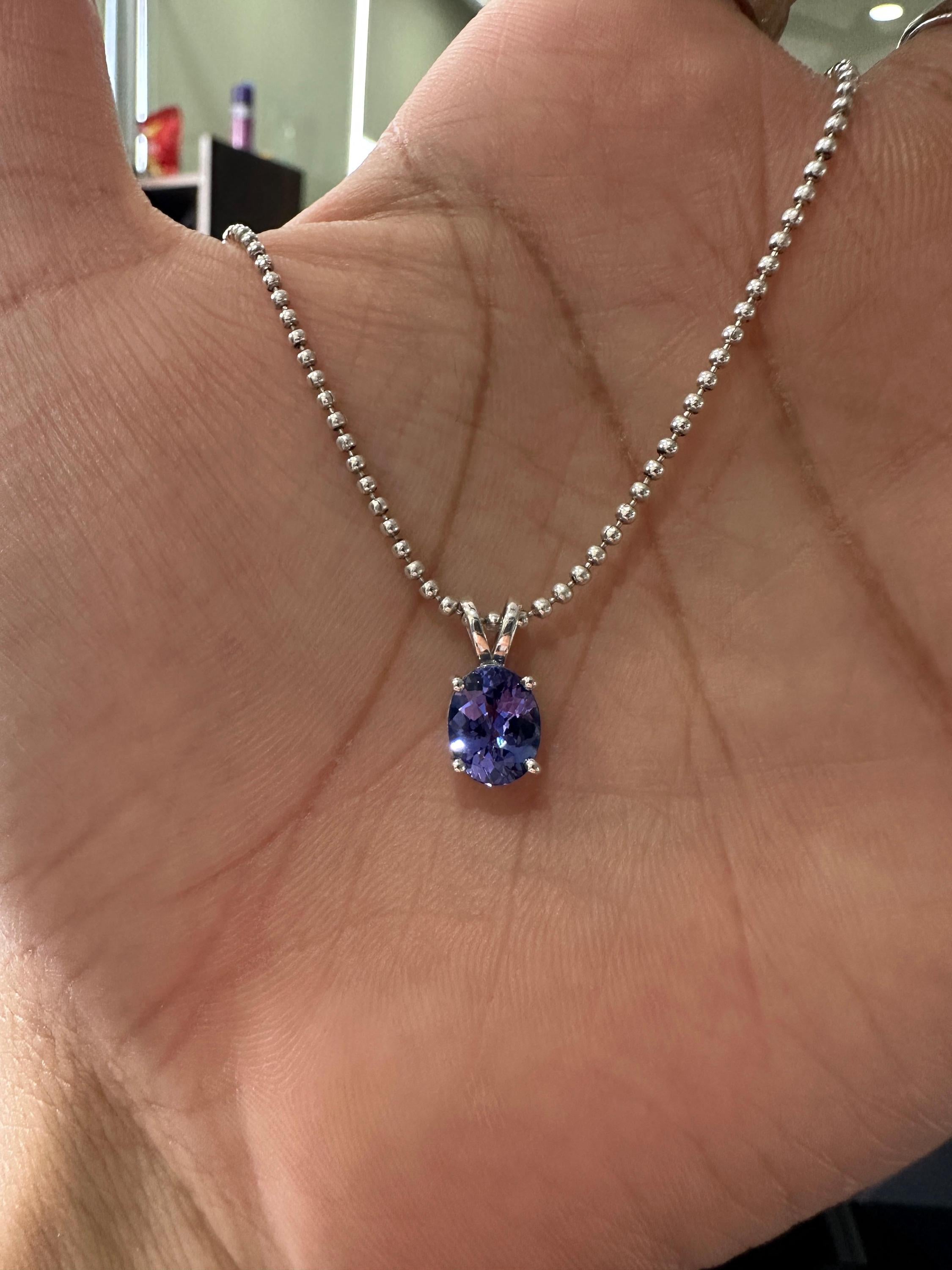 2 CT Tanzanite Oval Pendant Necklace | 14k White Gold Rare Gemstone Jewelry