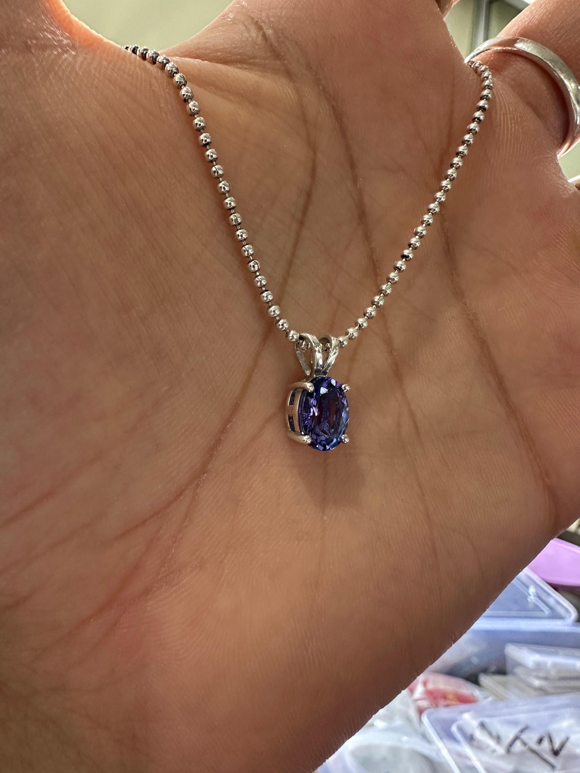 Oval Cut Tanzanite Pendant | 2 Ct Rare Blue Purple Gemstone Jewelry, 14K White Gold