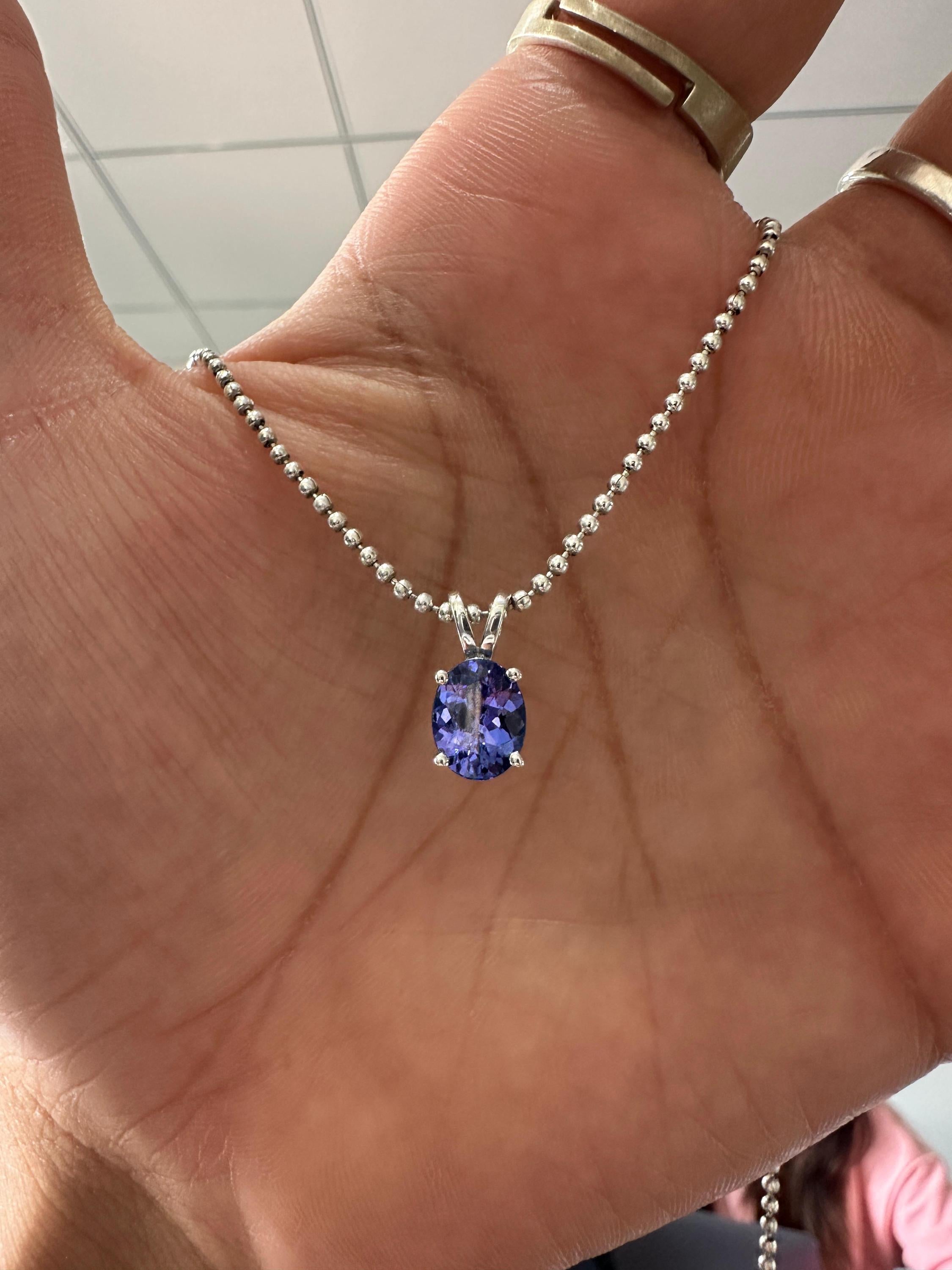 Oval Cut Tanzanite Pendant | 2 Ct Rare Blue Purple Gemstone Jewelry, 14K White Gold