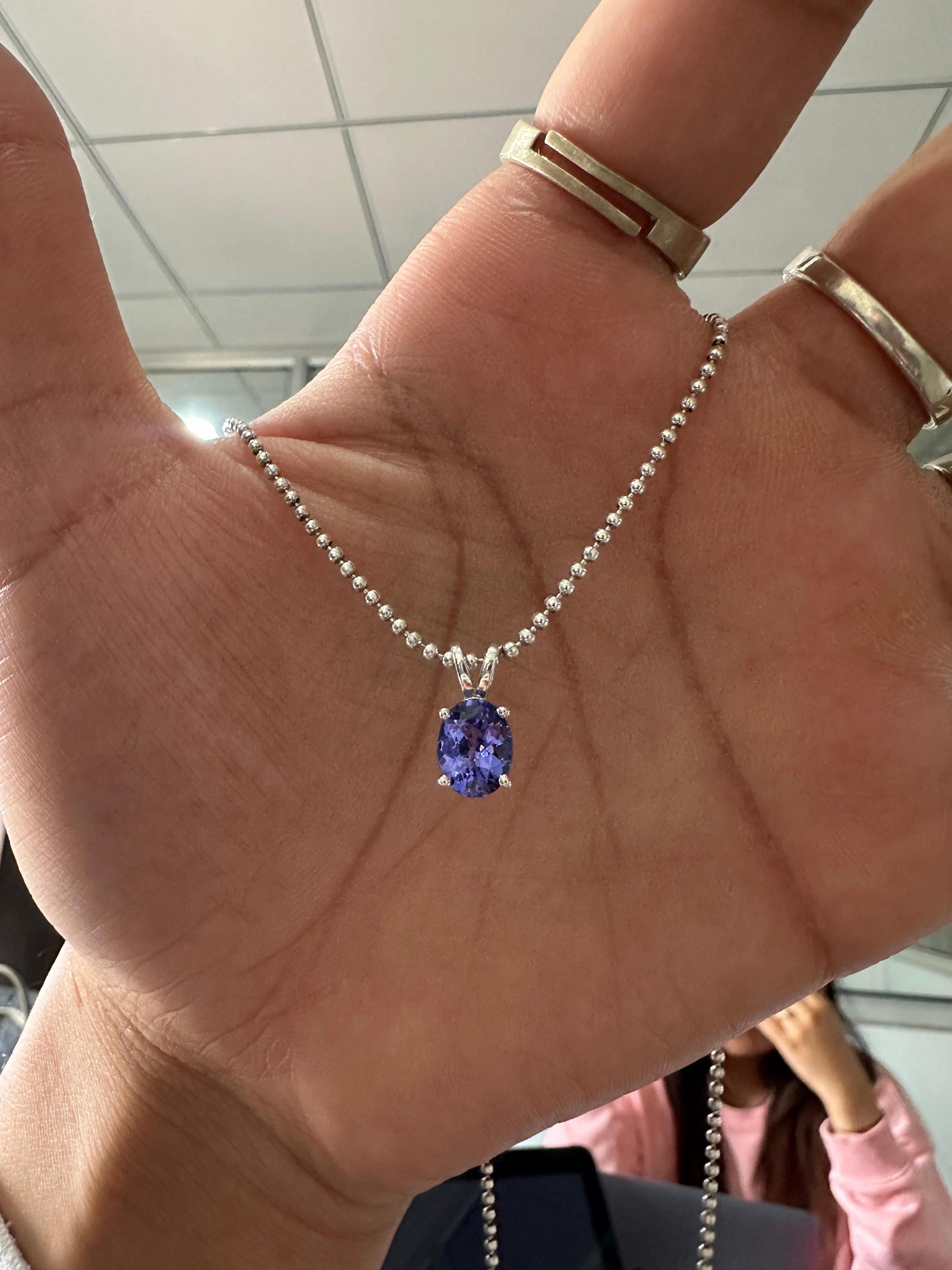 2 CT Tanzanite Oval Pendant Necklace | 14k White Gold Rare Gemstone Jewelry