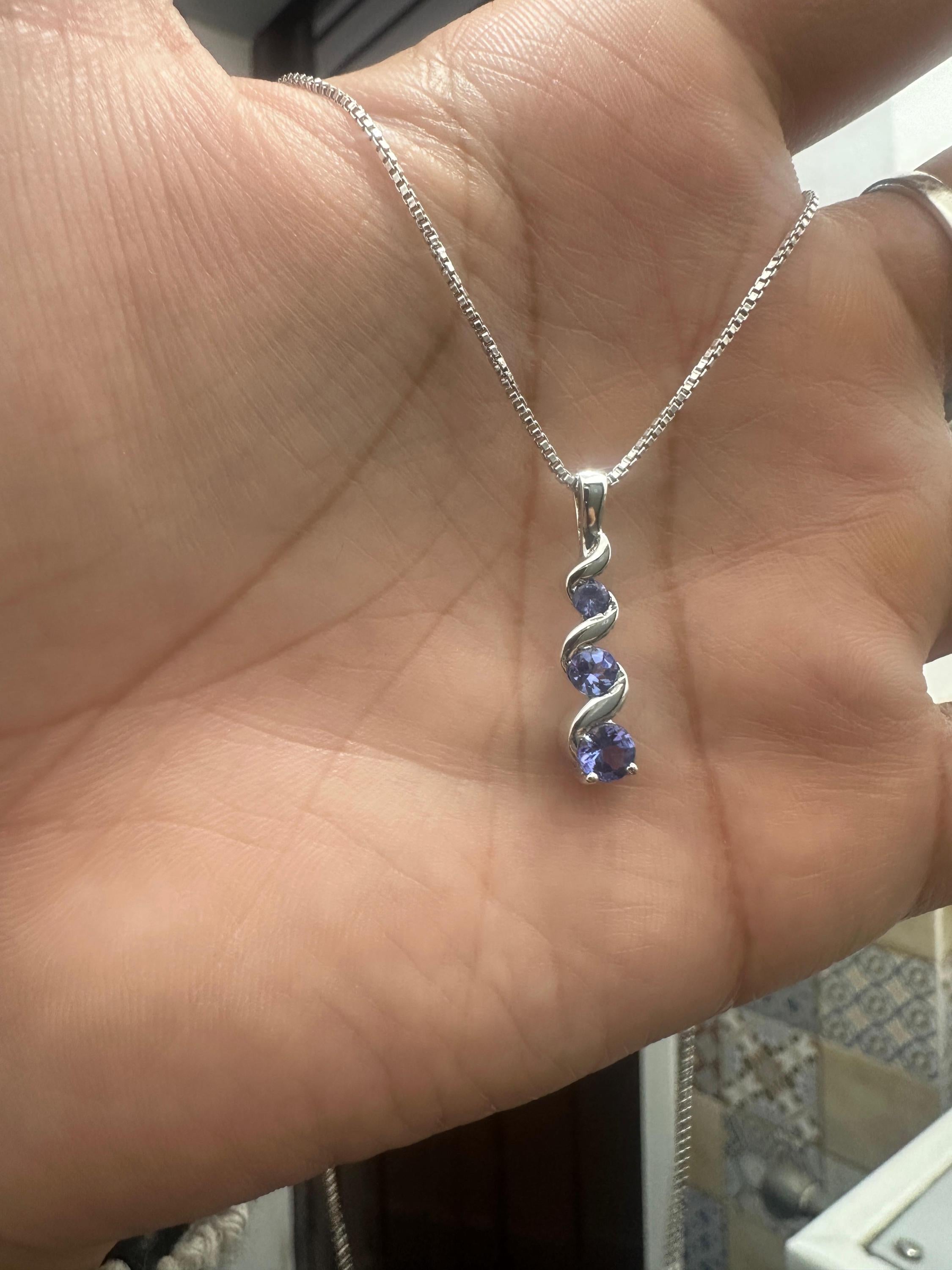 14k Gold Tanzanite Pendant | Unique Three Stone Necklace | Anniversary Gift for her