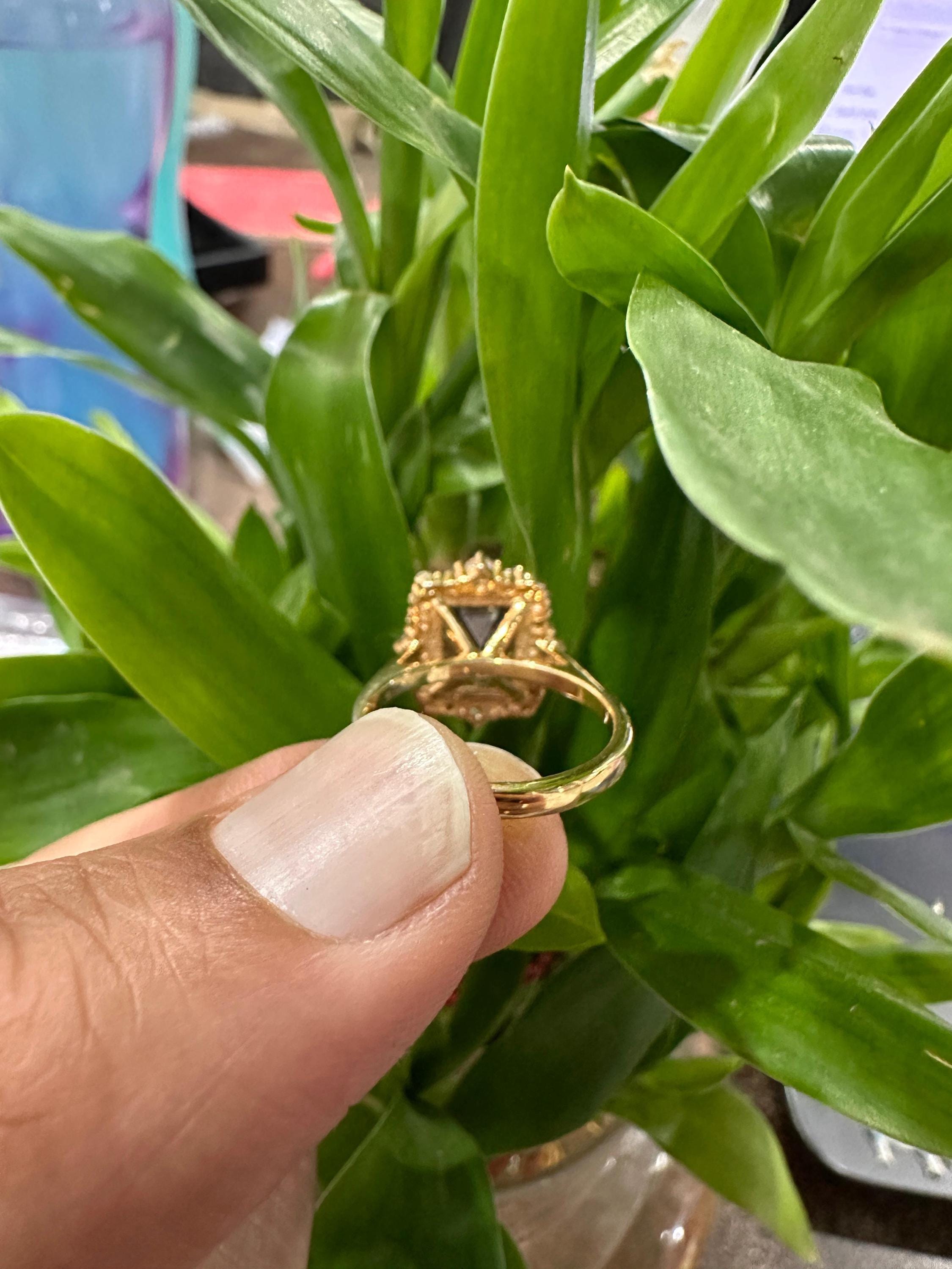 Color Changing Alexandrite Moissanite Engagement Ring | 4 Ct Emerald Cut Halo Gold Finish