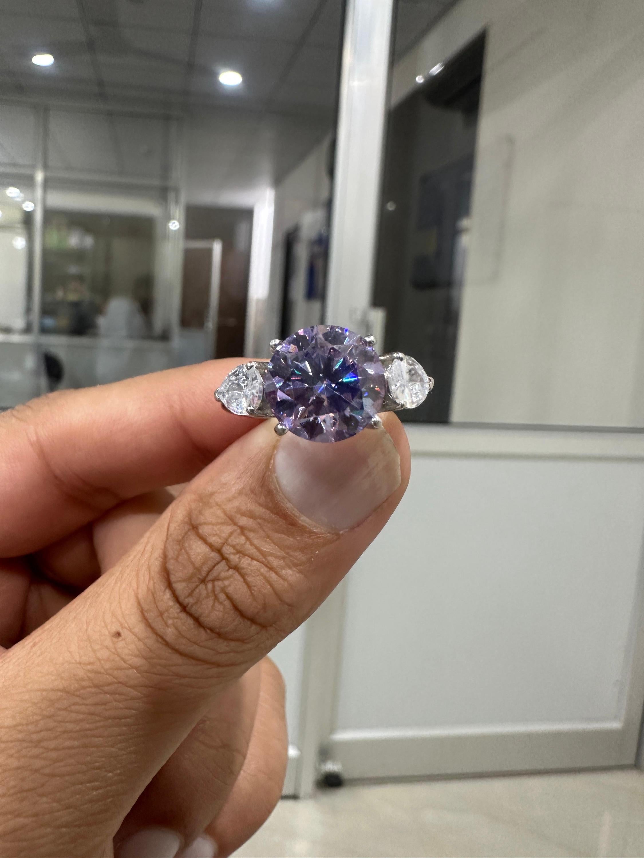 Lavender Moissanite Engagement Ring | Sterling Silver Three-Stone Ring