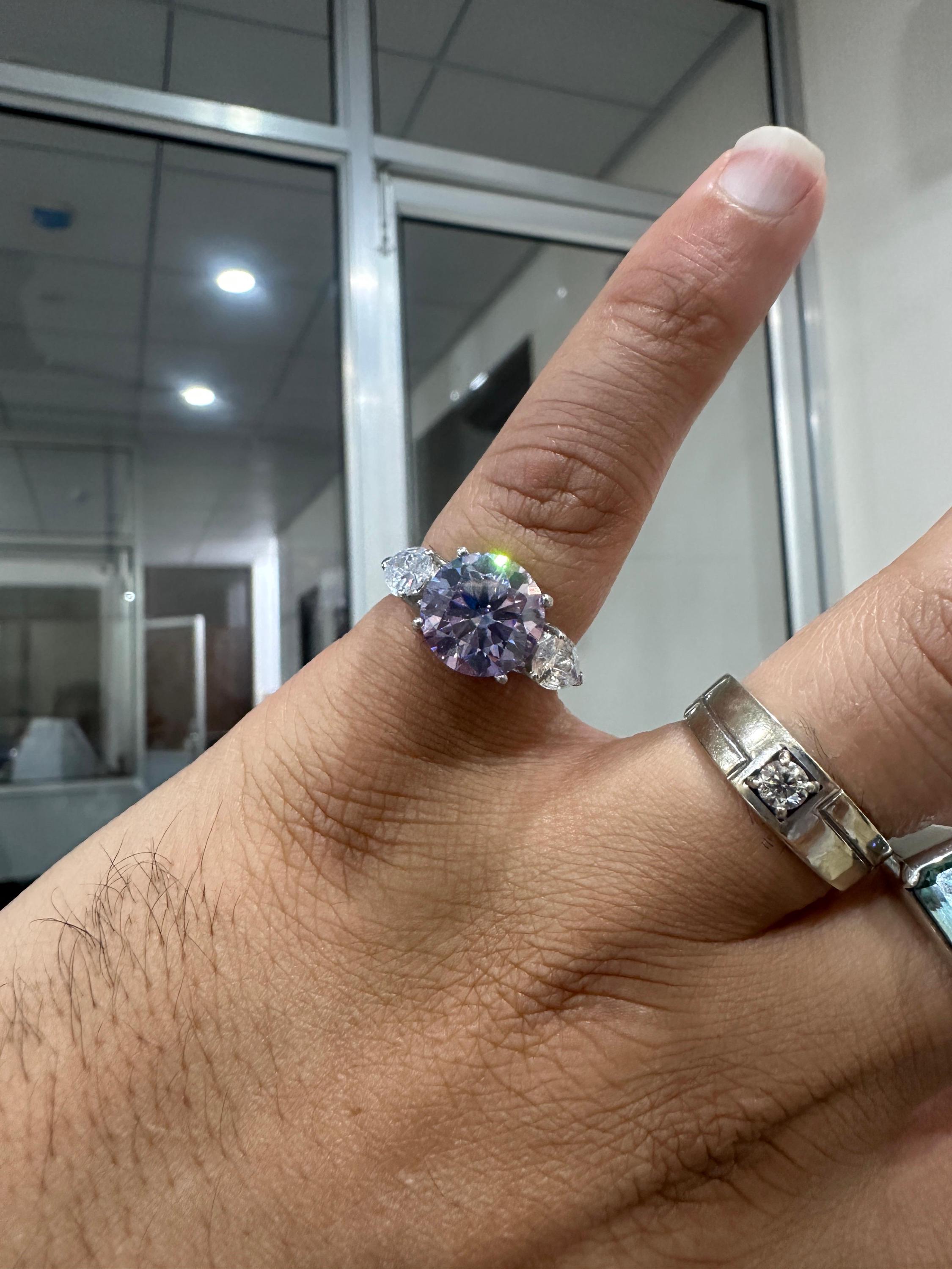 Lavender Moissanite Engagement Ring | Sterling Silver Three-Stone Ring