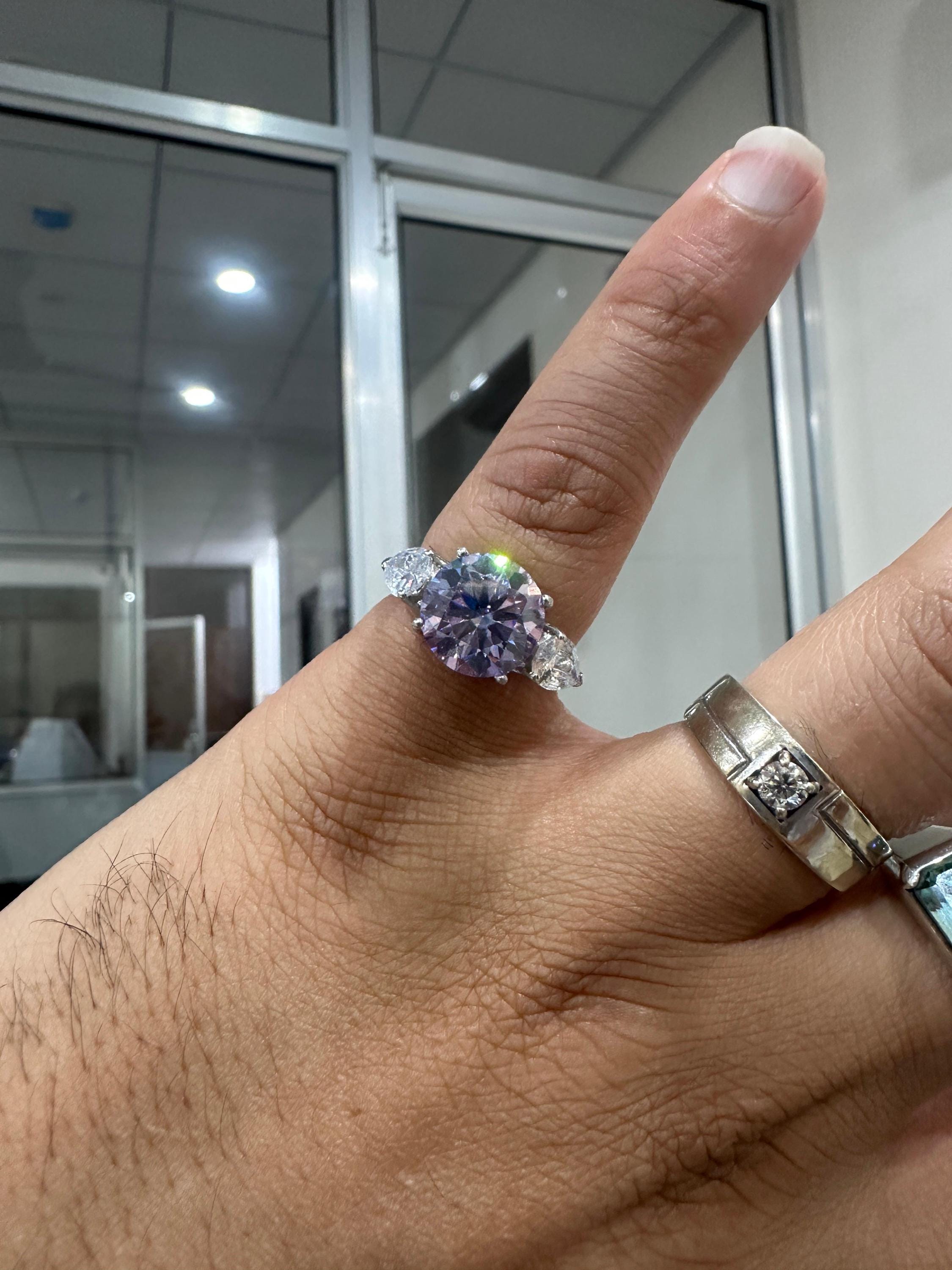 5 CT Lavender Moissanite Engagement Ring | 925 Silver Unique Three-Stone Ring