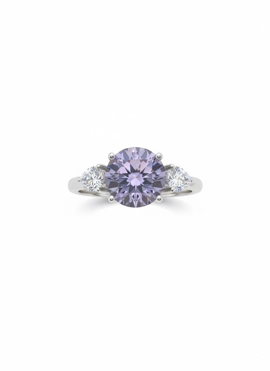 5 CT Lavender Moissanite Engagement Ring | 925 Silver Unique Three-Stone Ring