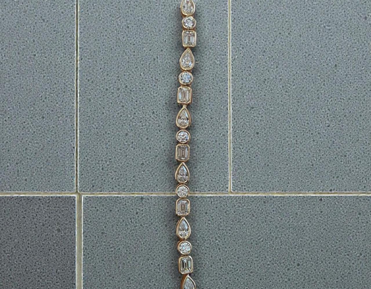 Multi Shape Moissanite Tennis Bracelet | 925 Sterling Silver, Bezel Set