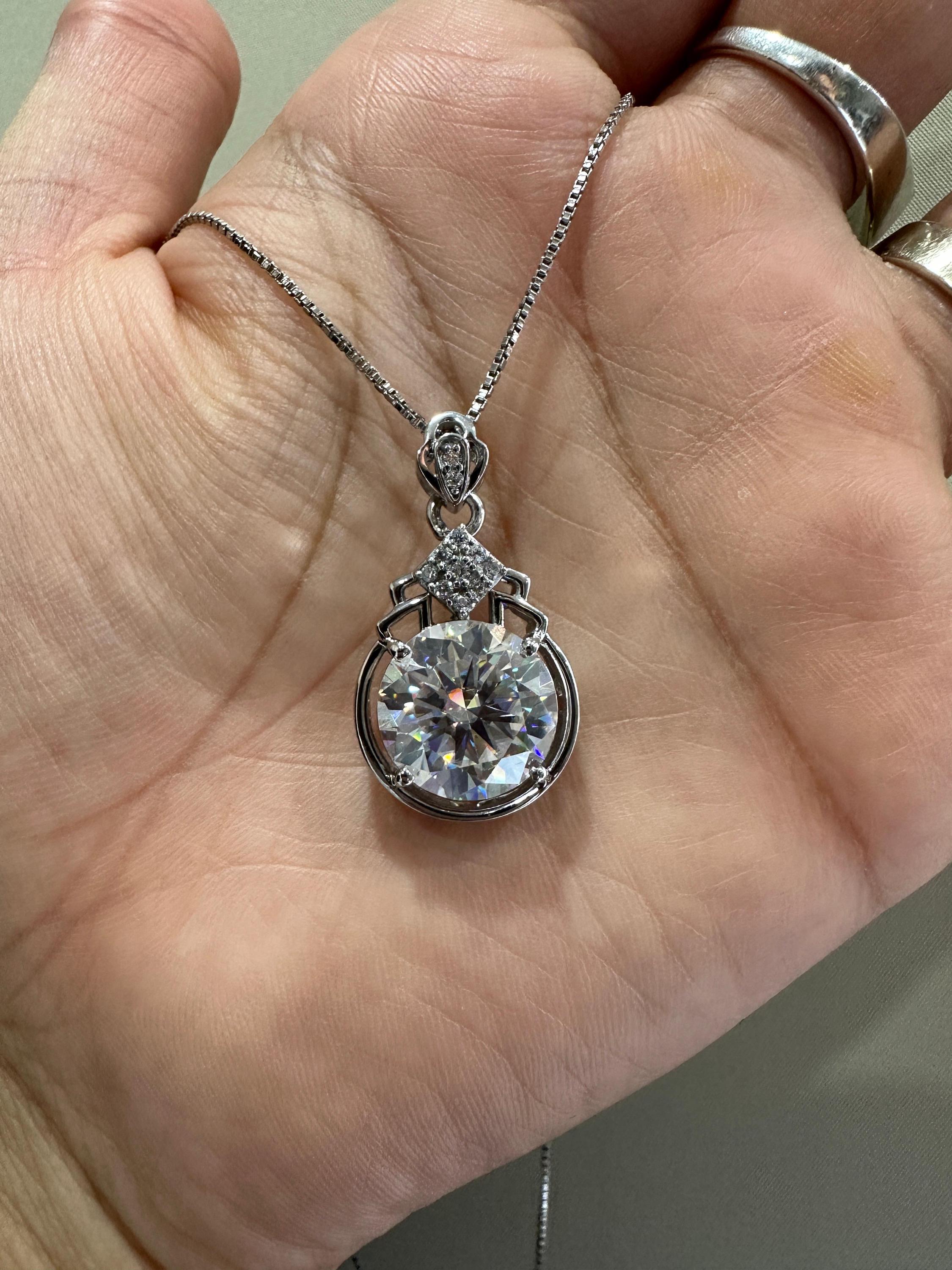 Statement Moissanite Pendant Necklace | 925 Sterling Silver, 10 CT Diamond Look Jewelry for gift